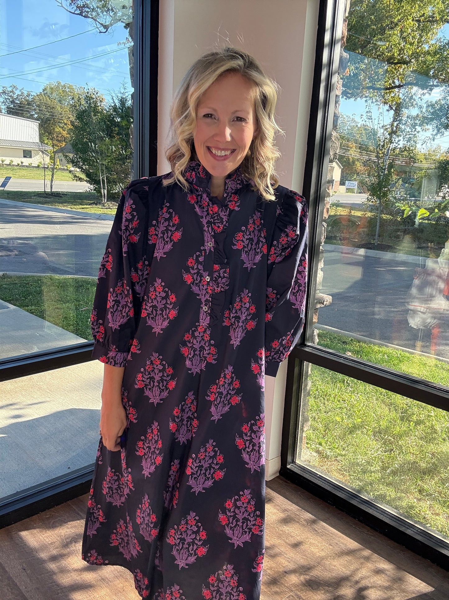 Falling for Florals Dress- Navy