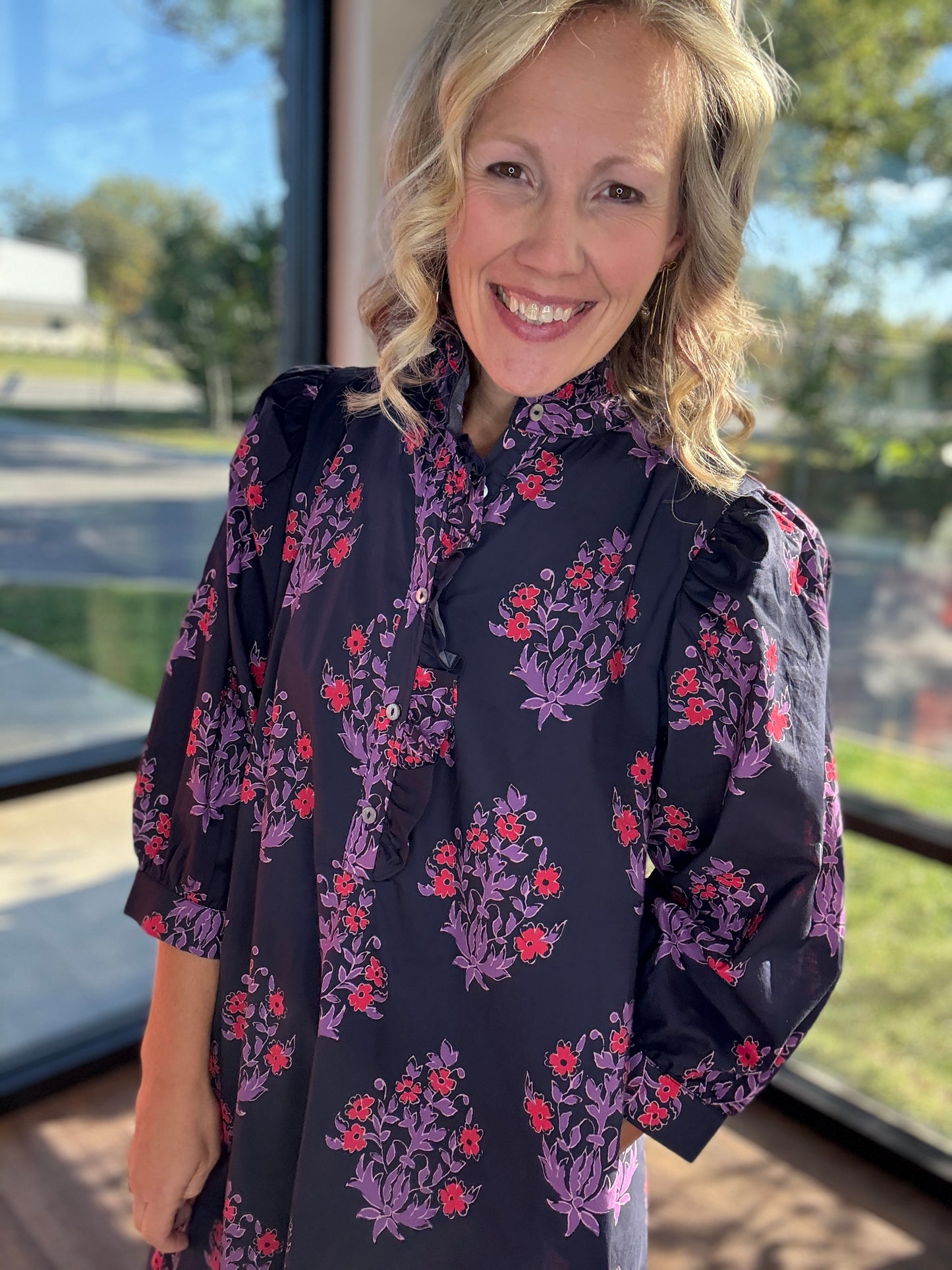 Falling for Florals Dress- Navy