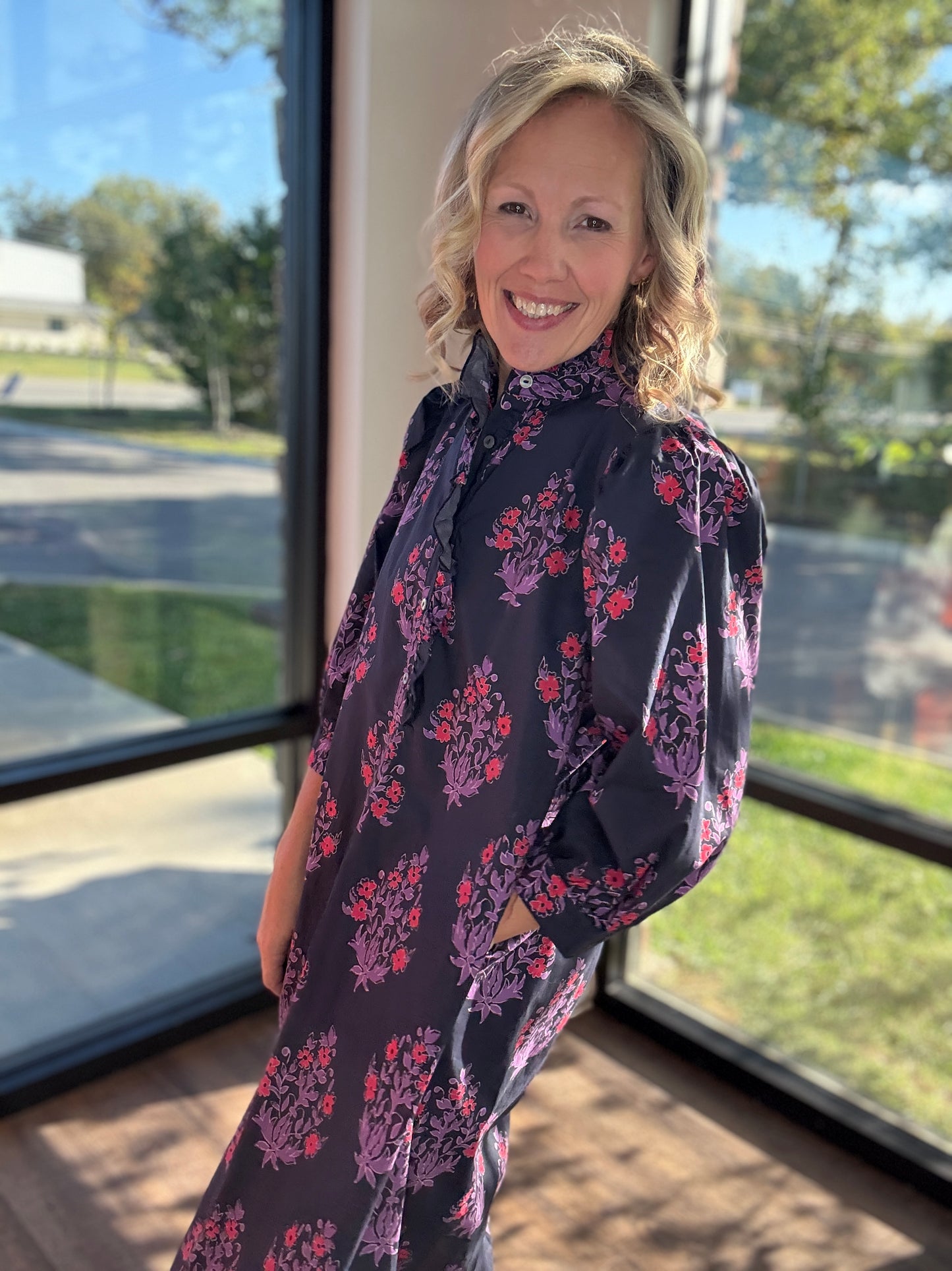 Falling for Florals Dress- Navy