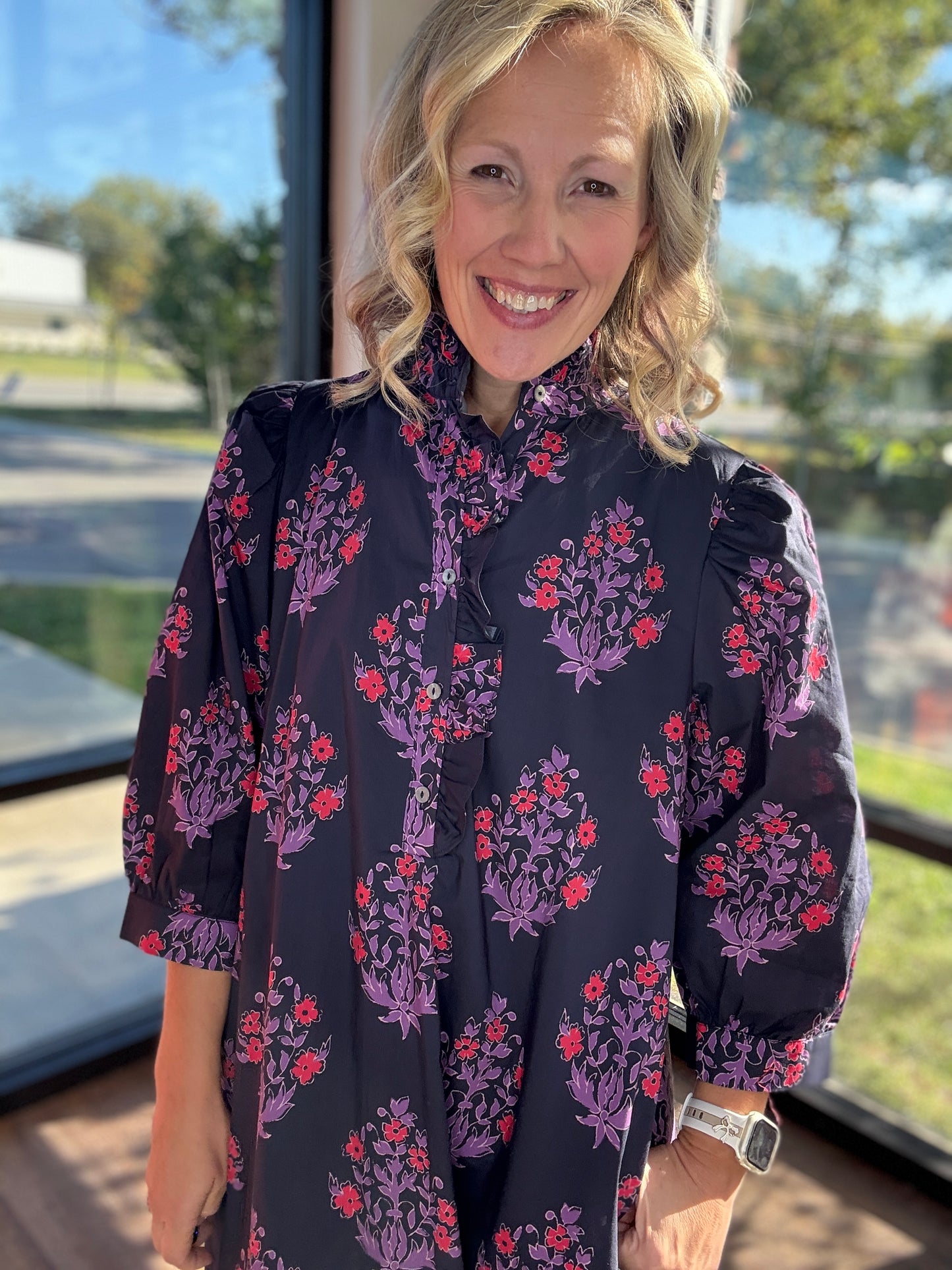 Falling for Florals Dress- Navy