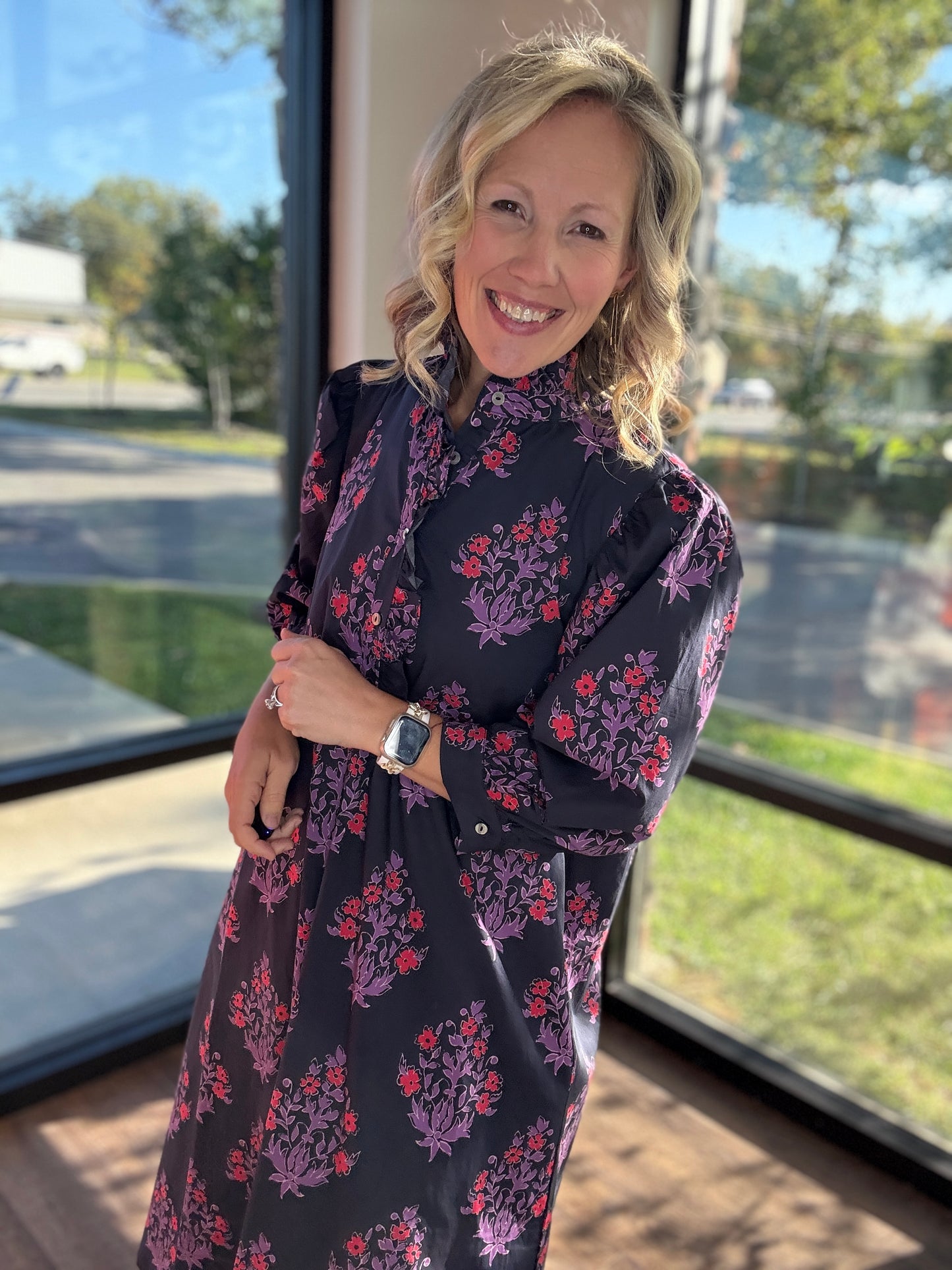 Falling for Florals Dress- Navy