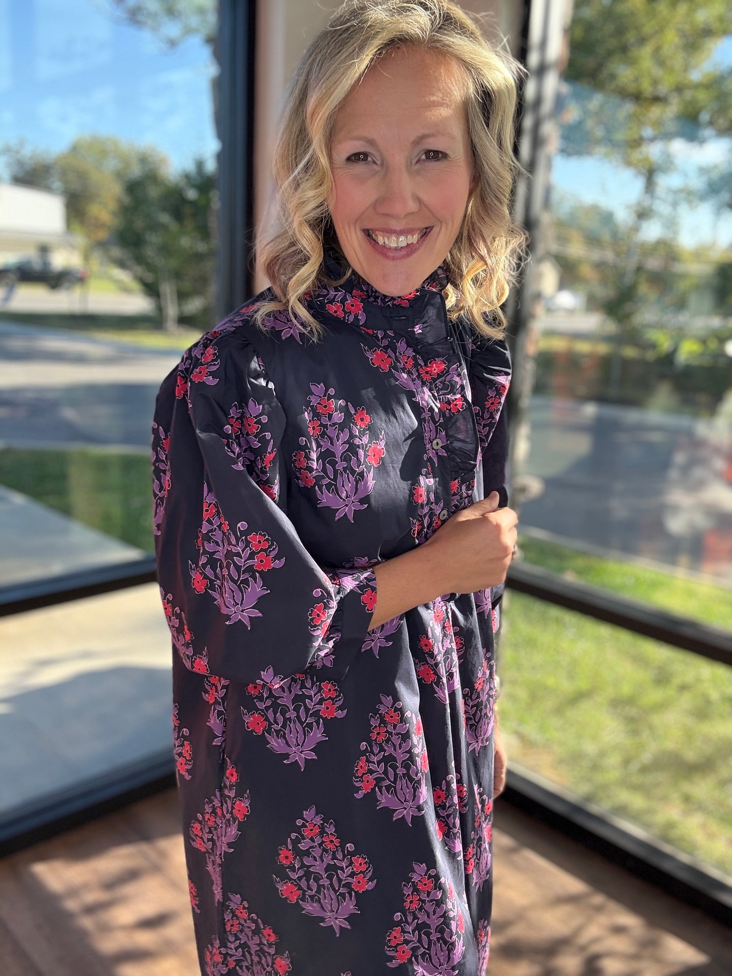 Falling for Florals Dress- Navy