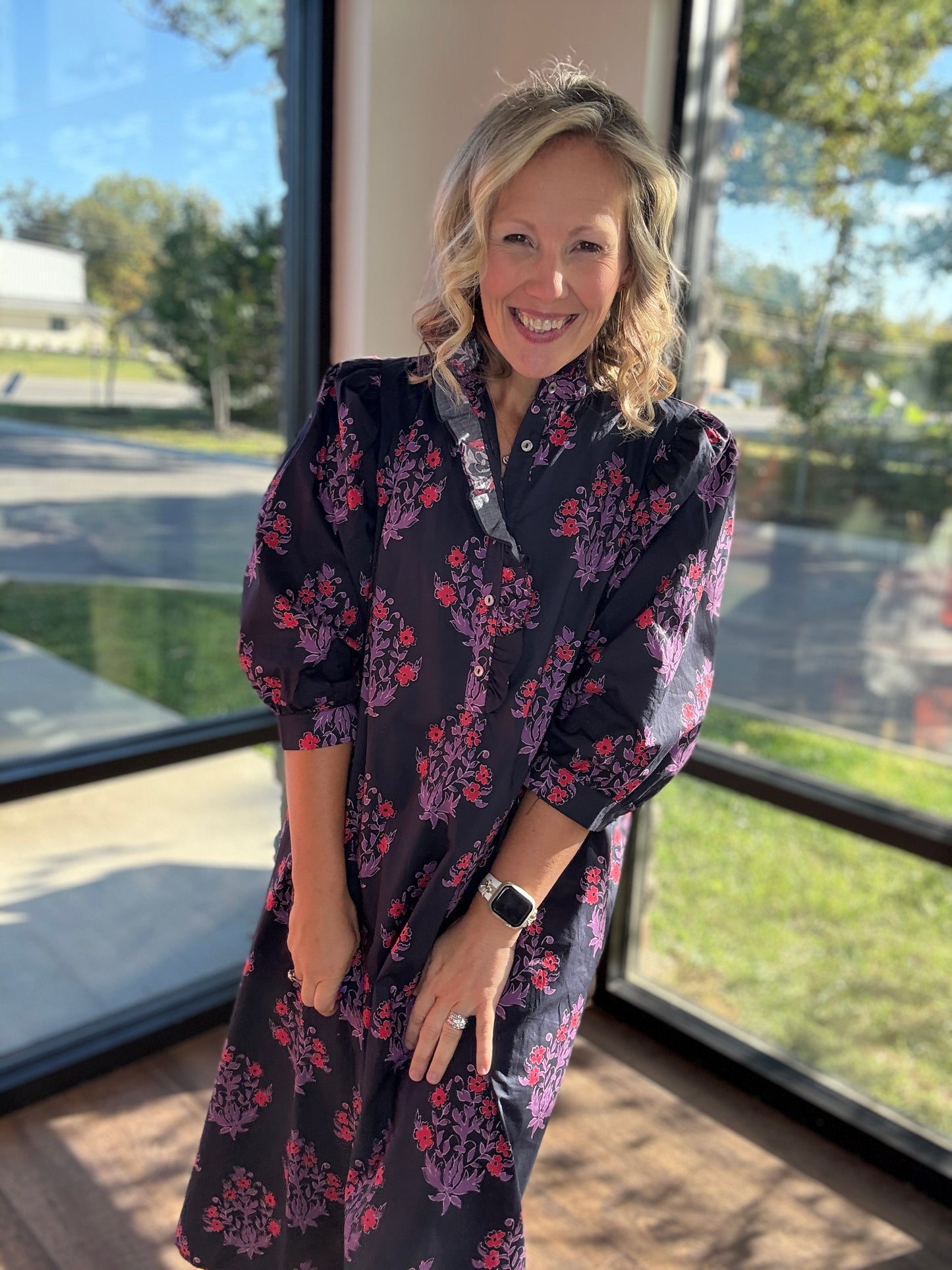 Falling for Florals Dress- Navy