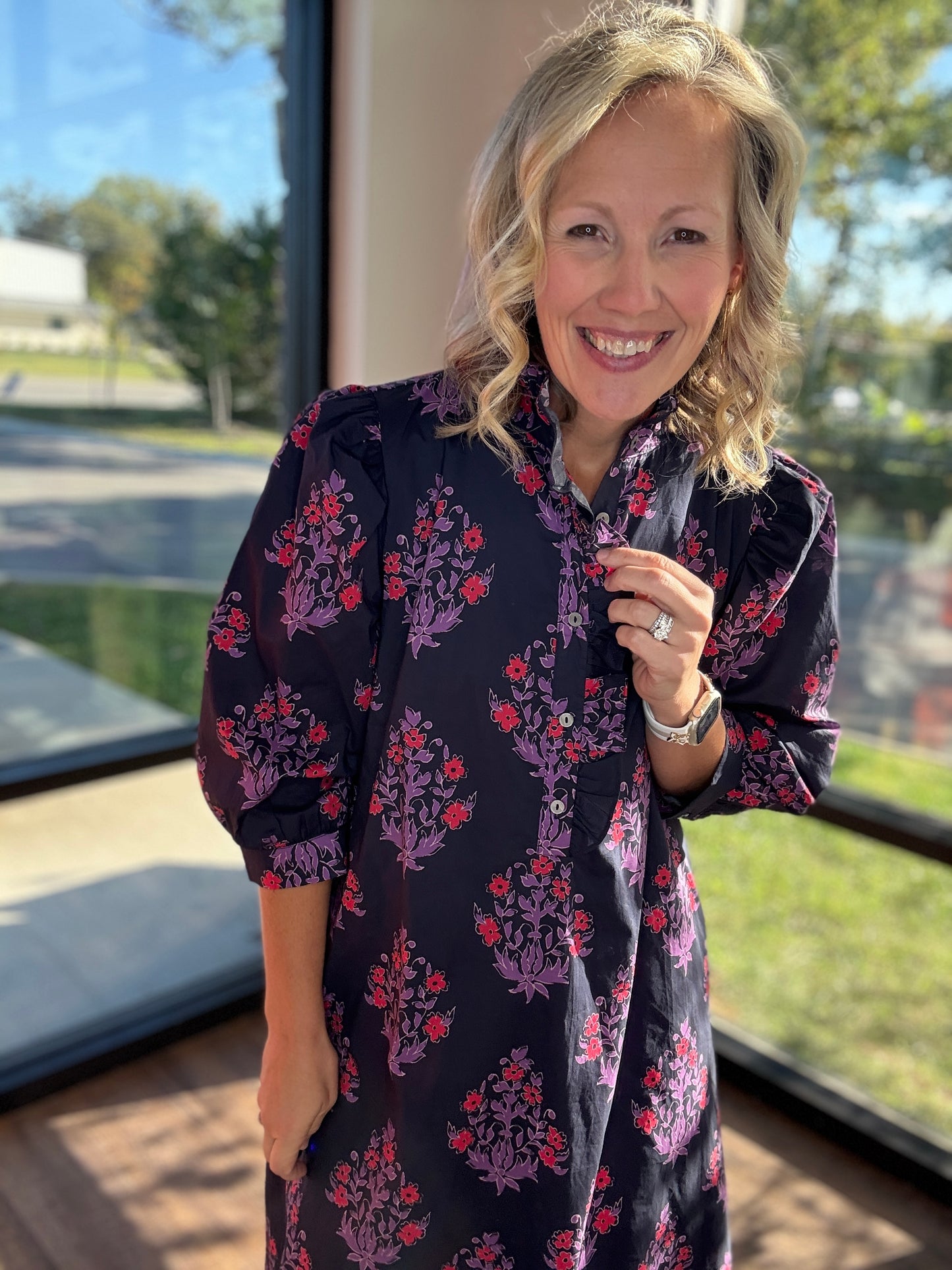 Falling for Florals Dress- Navy