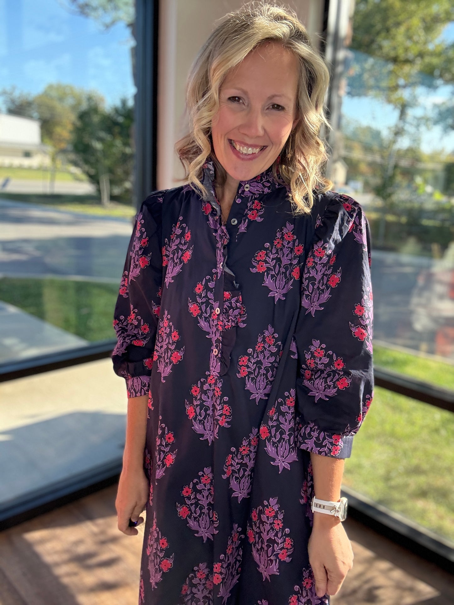 Falling for Florals Dress- Navy