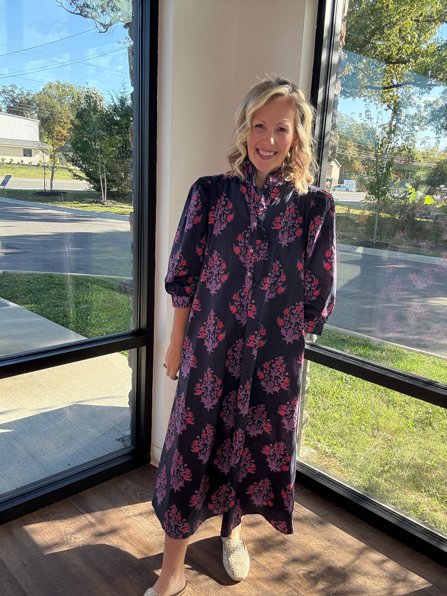Falling for Florals Dress- Navy