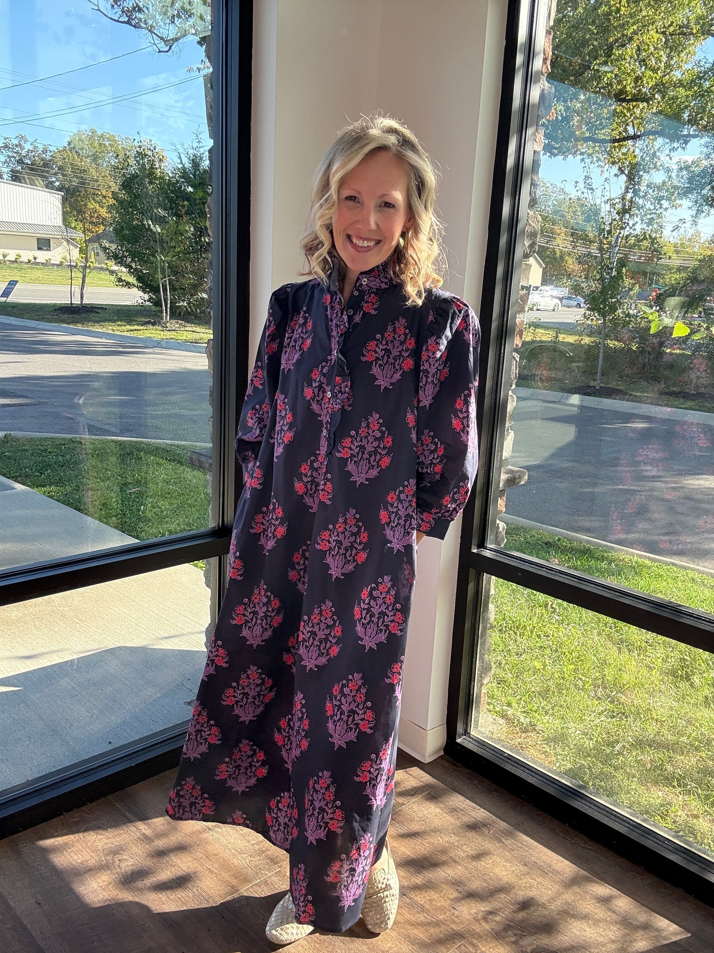 Falling for Florals Dress- Navy