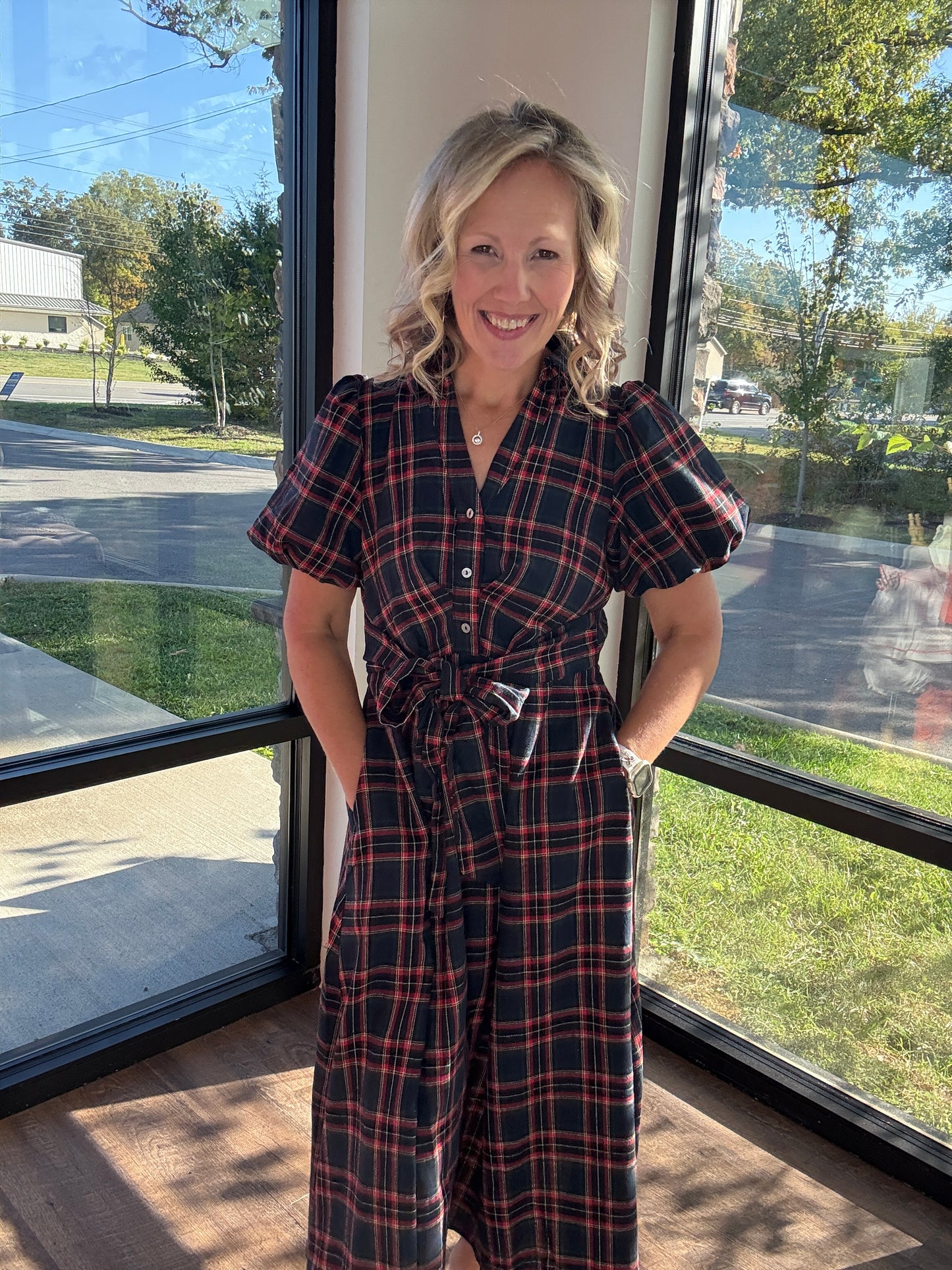 Merry Moments Plaid Dress- Navy