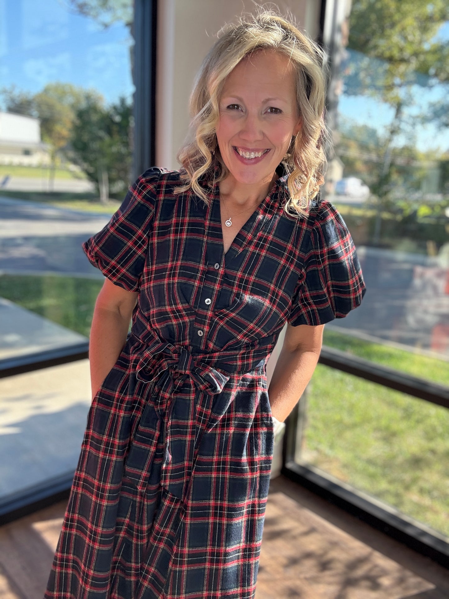 Merry Moments Plaid Dress- Navy