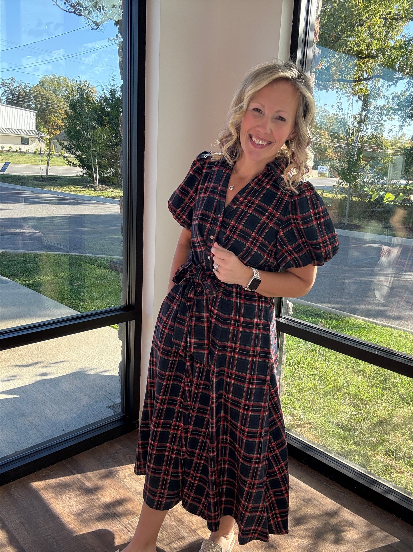 Merry Moments Plaid Dress- Navy