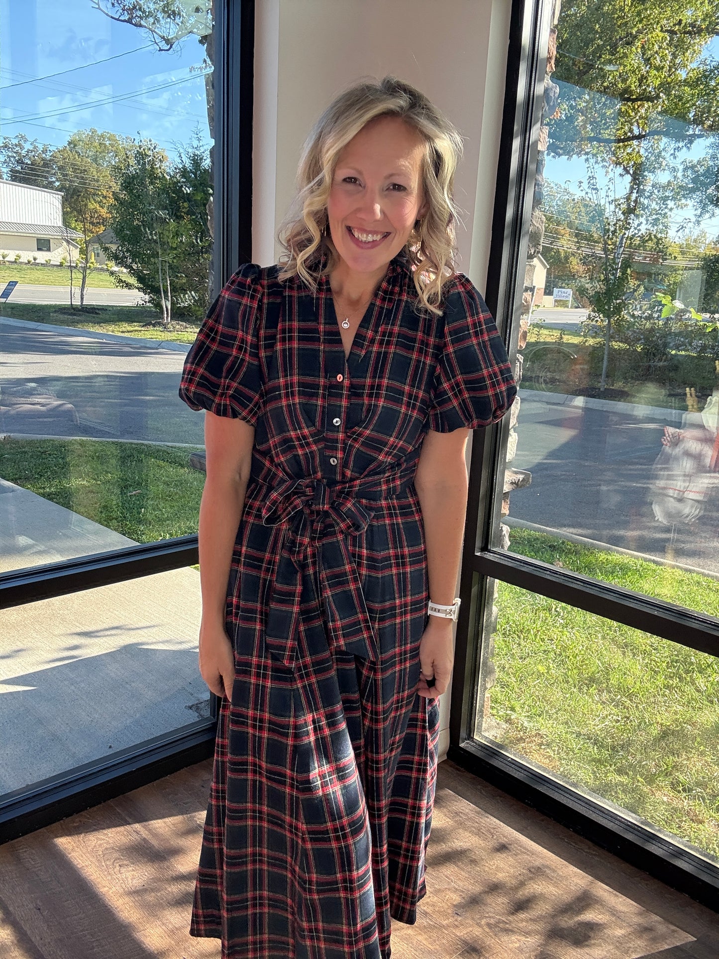 Merry Moments Plaid Dress- Navy