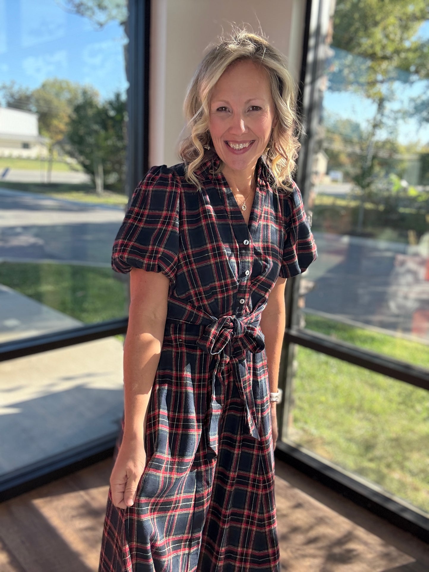 Merry Moments Plaid Dress- Navy