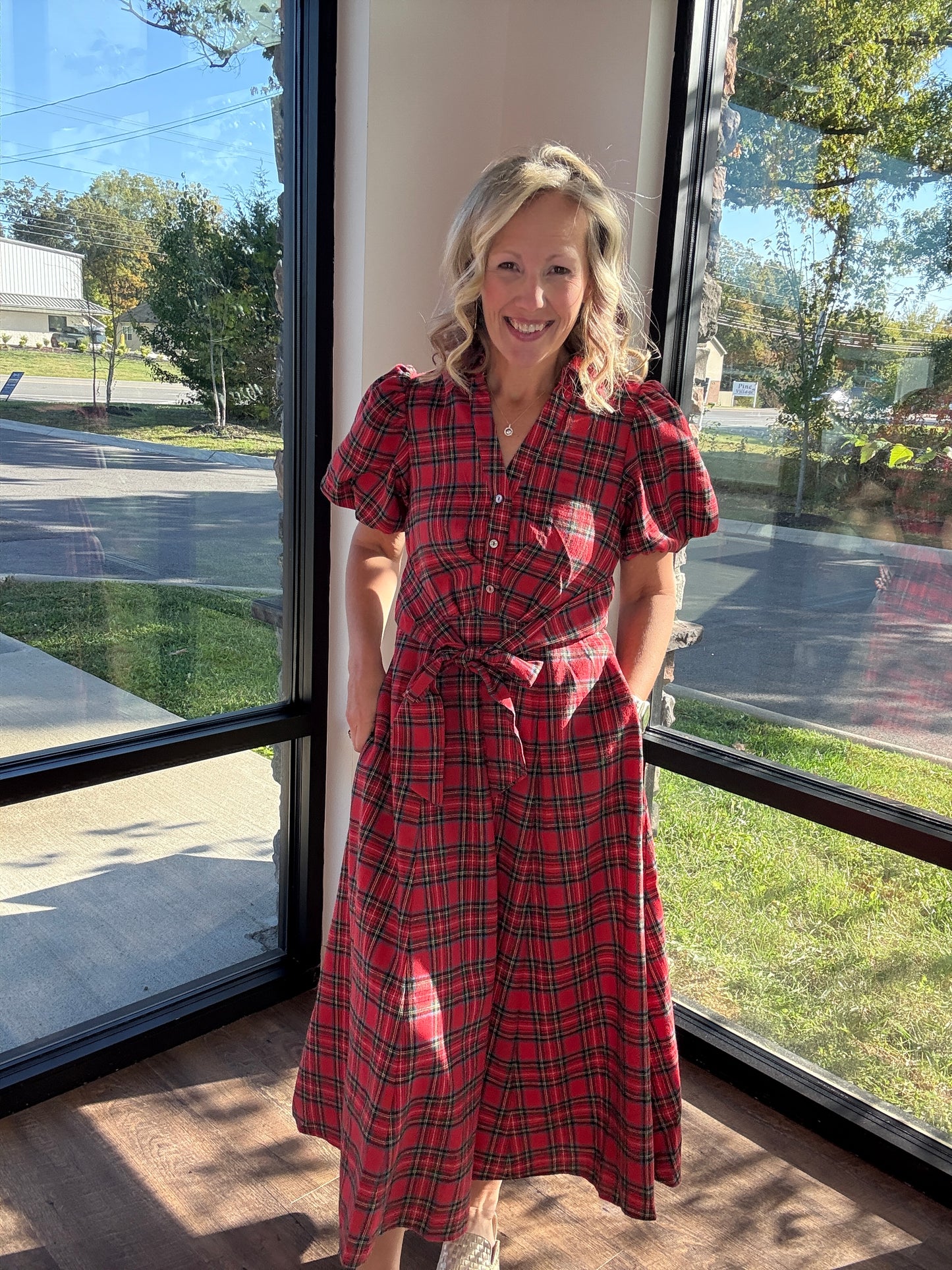 Merry Moments Plaid Dress- Red