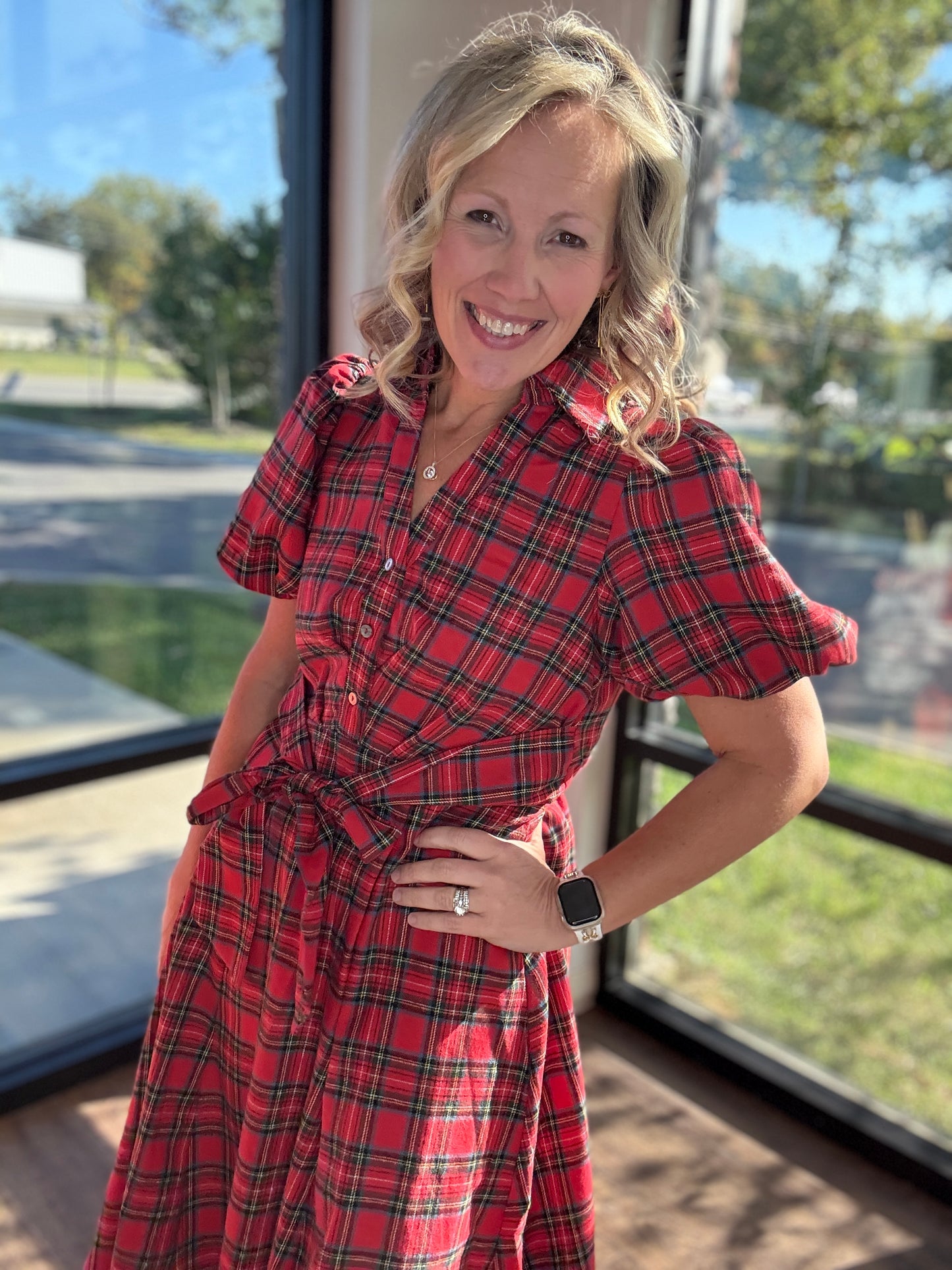 Merry Moments Plaid Dress- Red