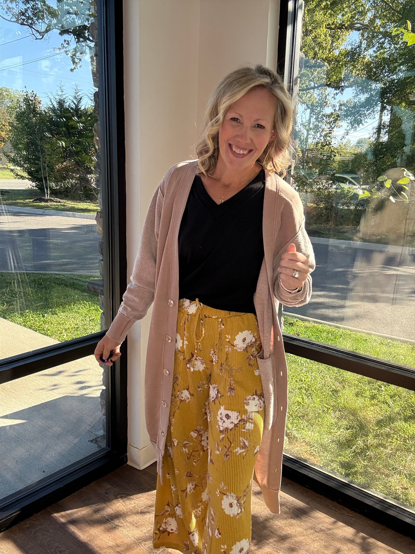 Haddie Floral Pants- Mustard