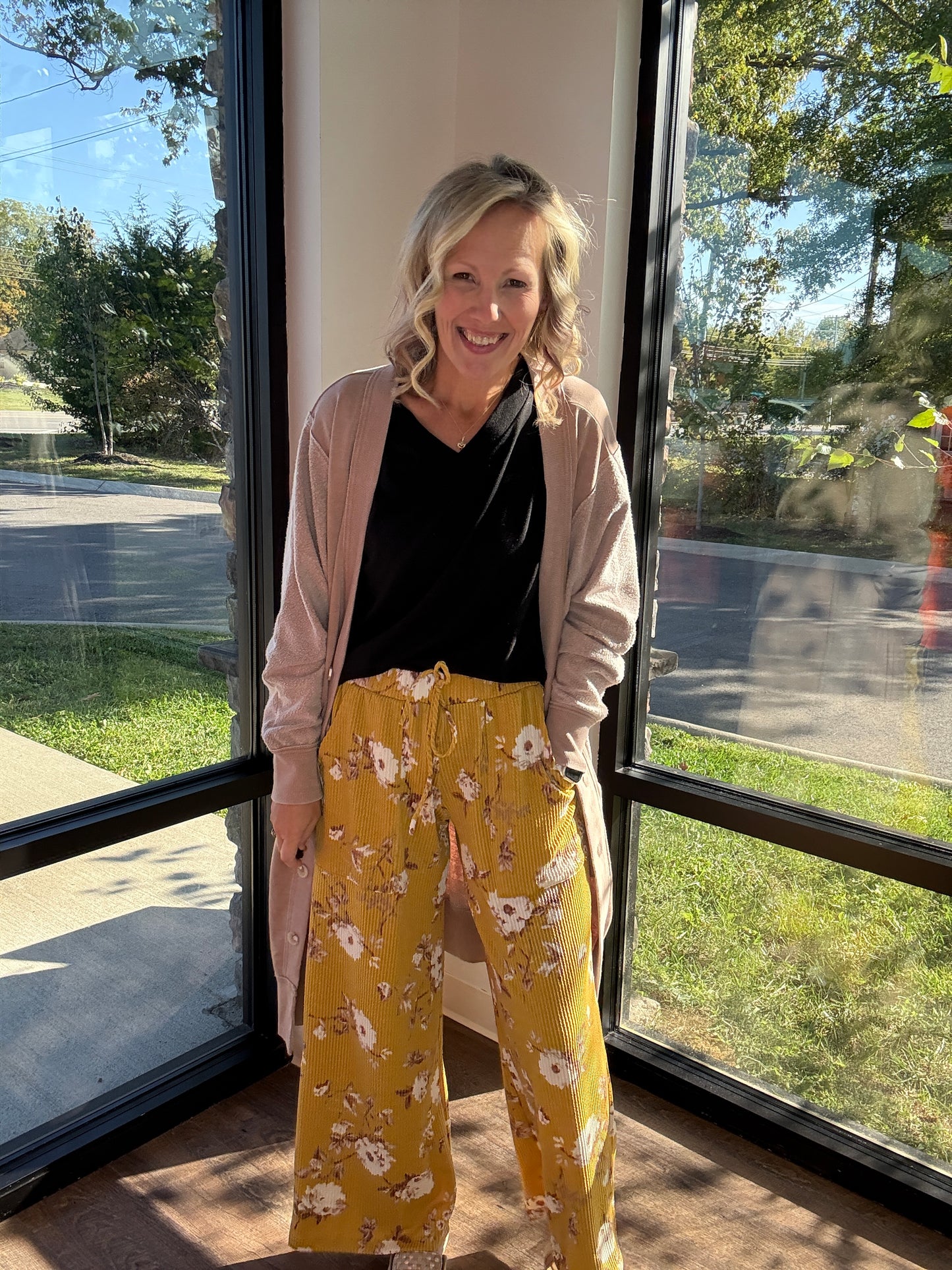 Haddie Floral Pants- Mustard