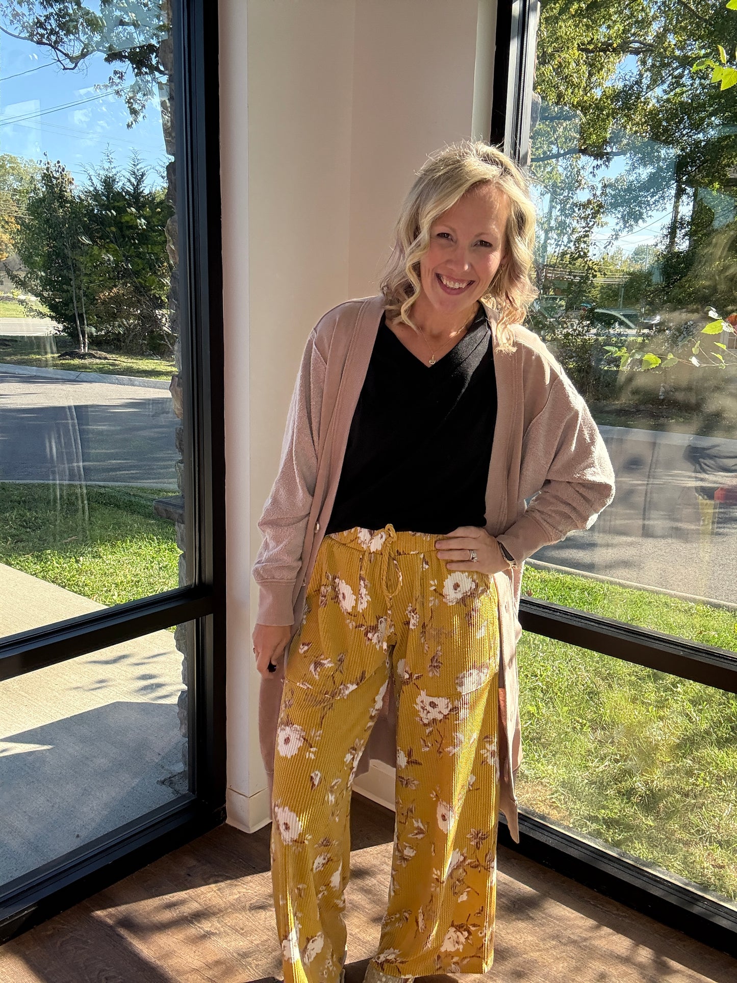 Haddie Floral Pants- Mustard
