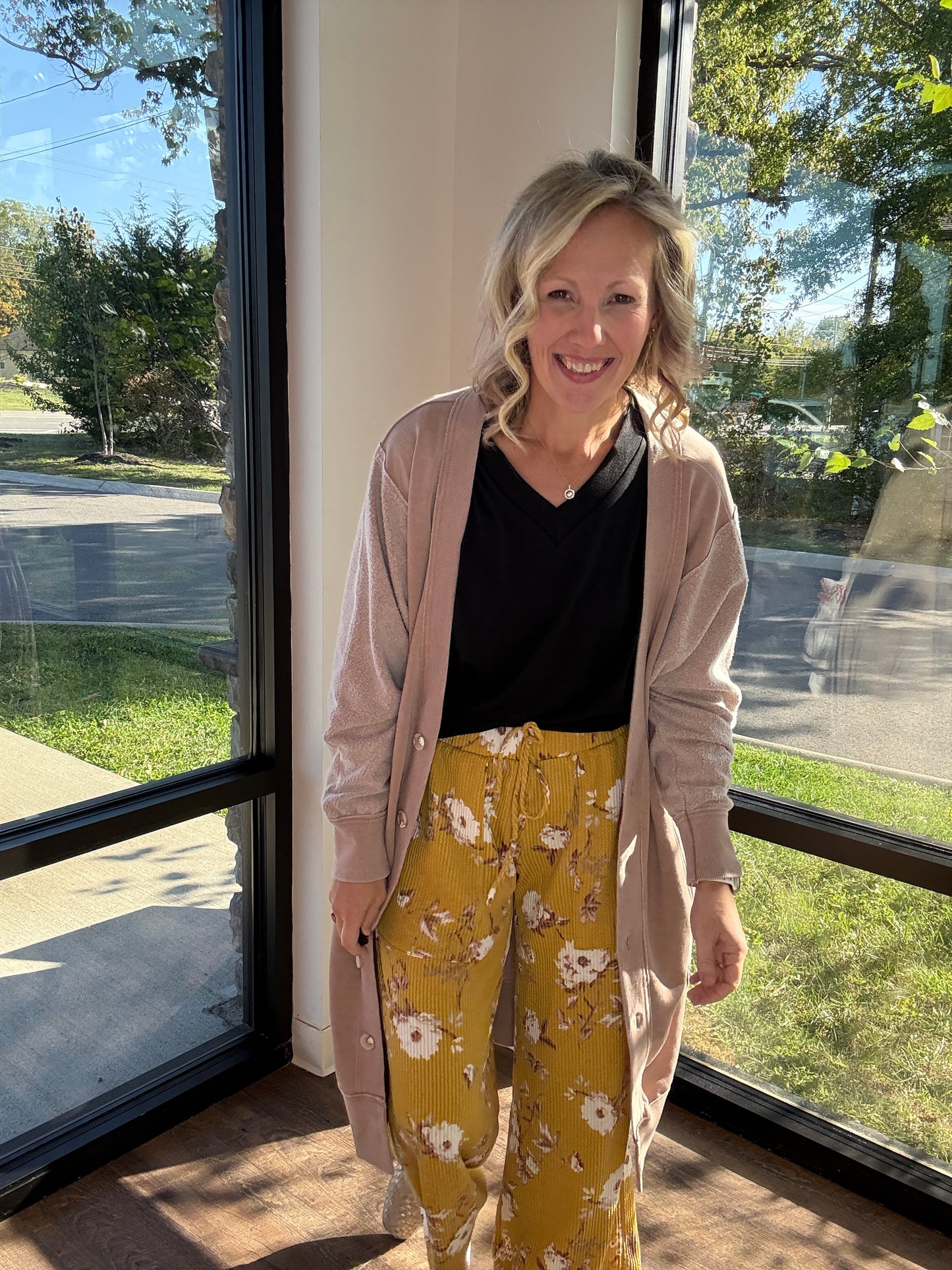 Haddie Floral Pants- Mustard