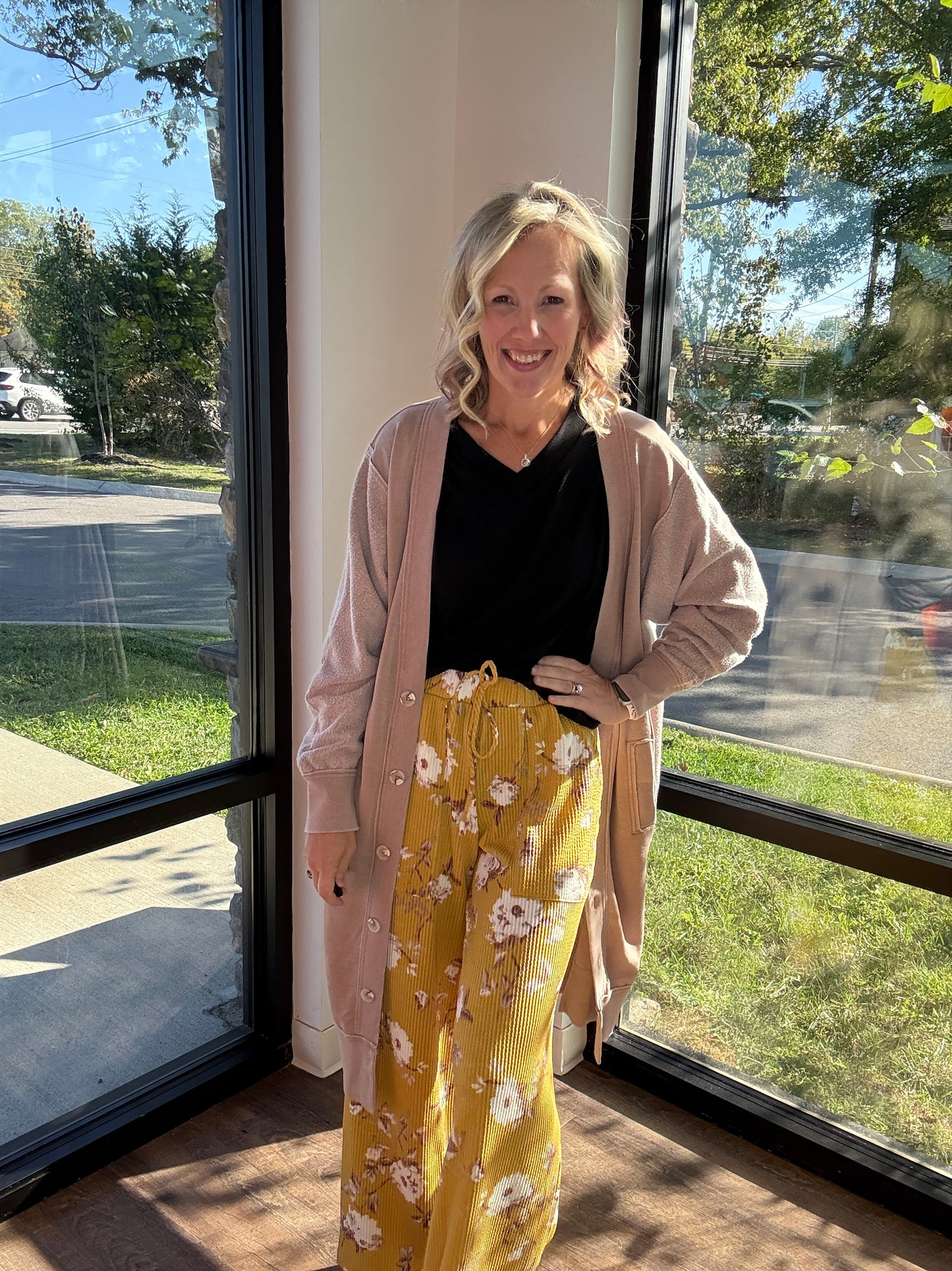 Haddie Floral Pants- Mustard