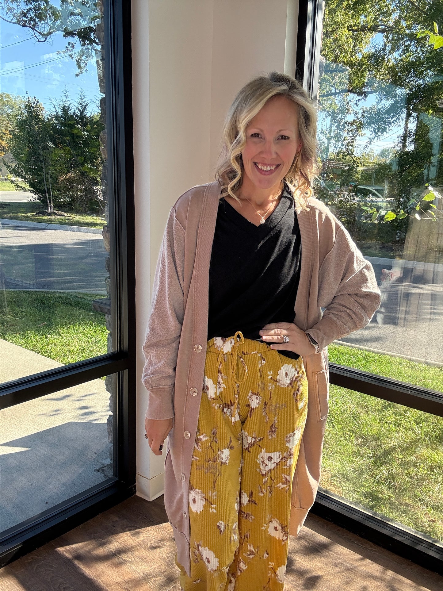 Haddie Floral Pants- Mustard