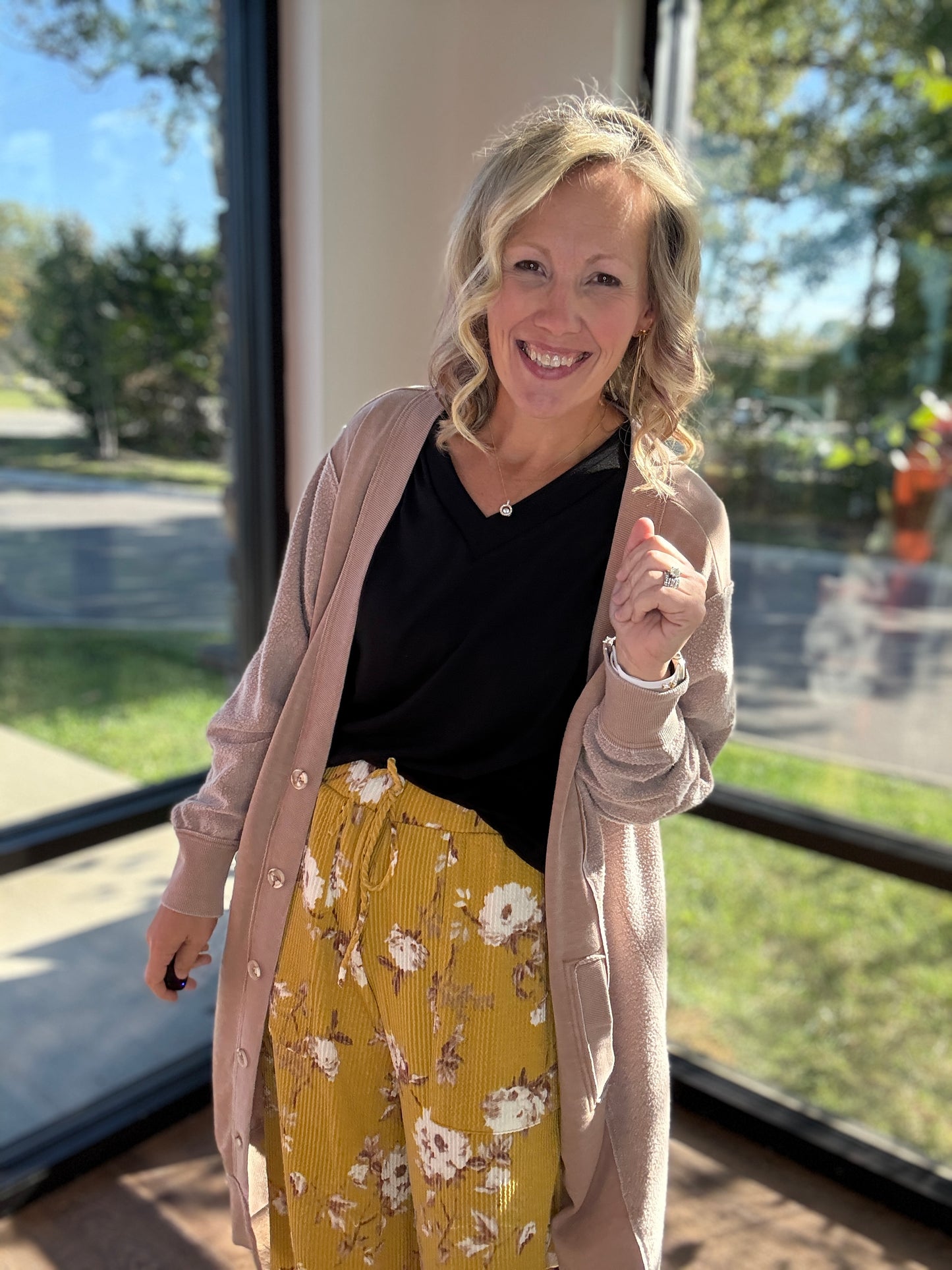 Haddie Floral Pants- Mustard