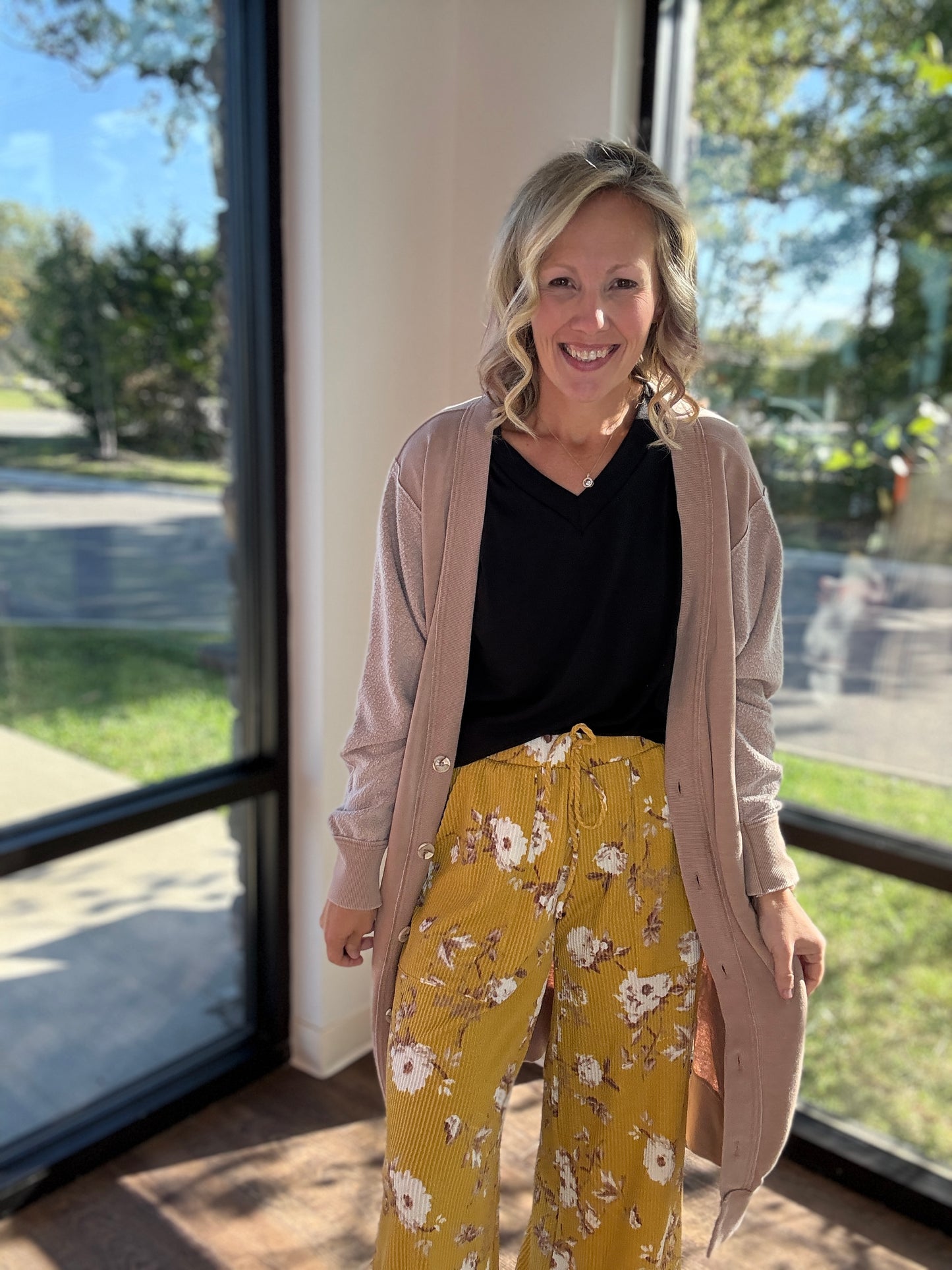 Haddie Floral Pants- Mustard