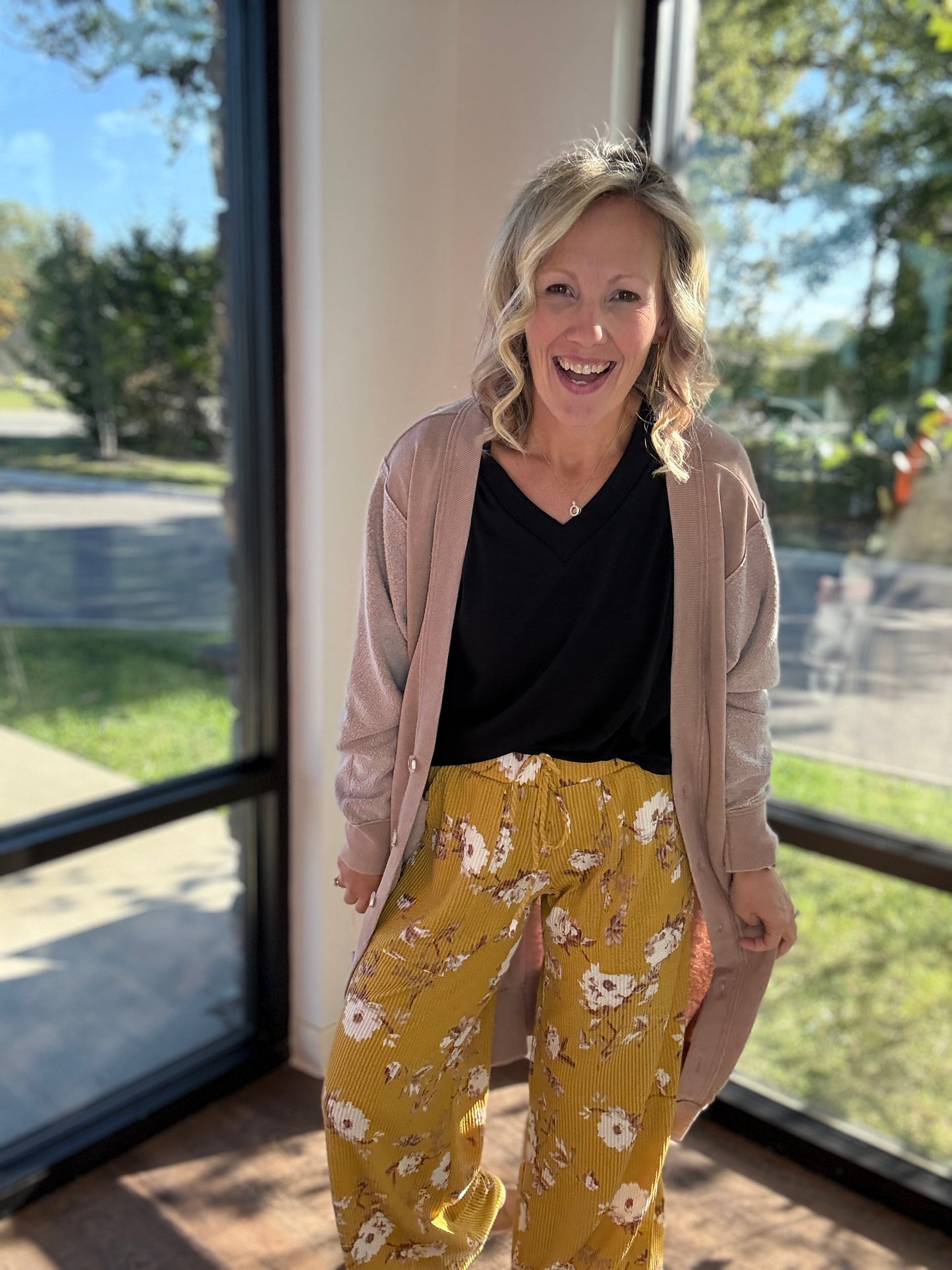 Haddie Floral Pants- Mustard