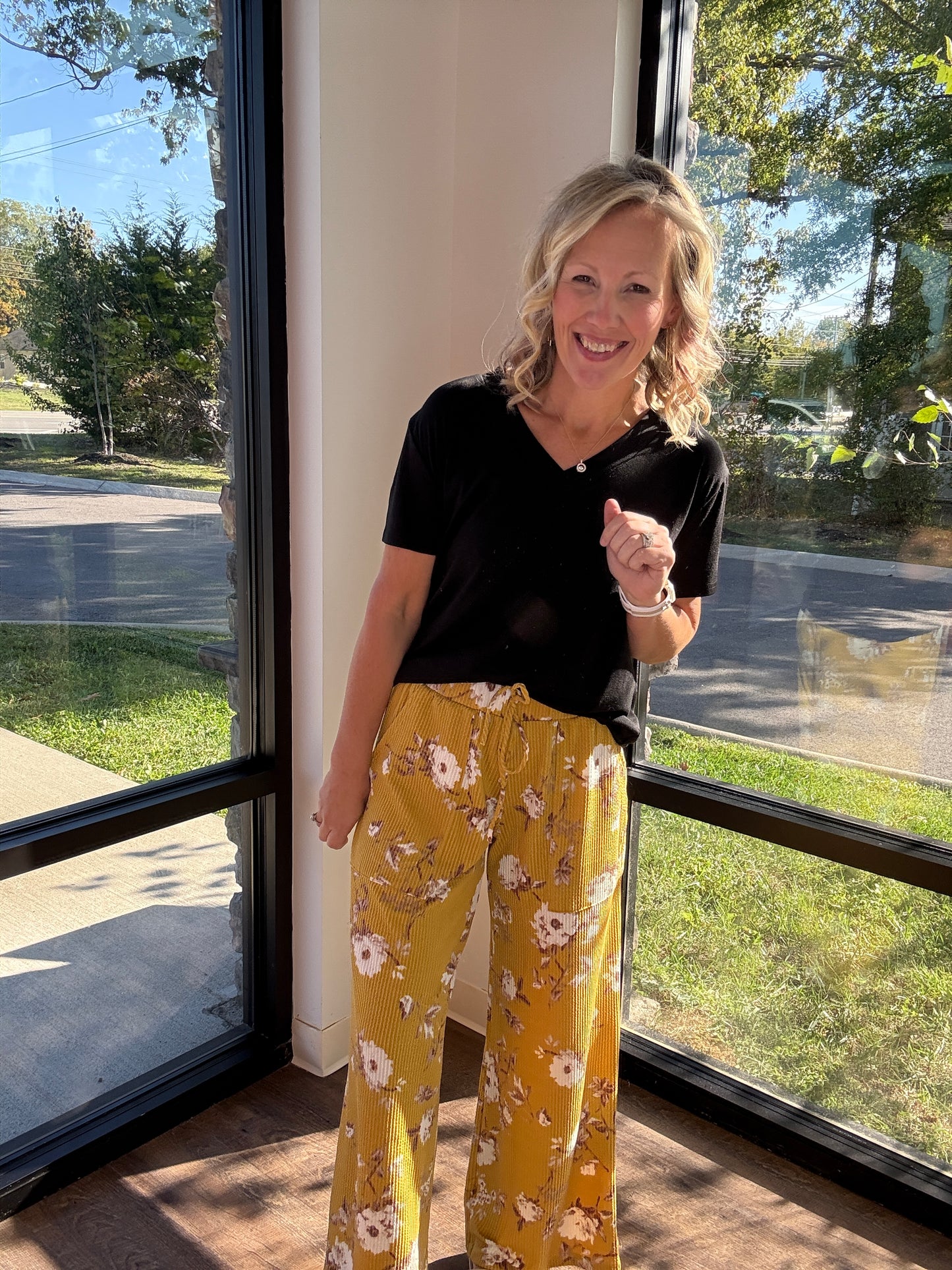 Haddie Floral Pants- Mustard