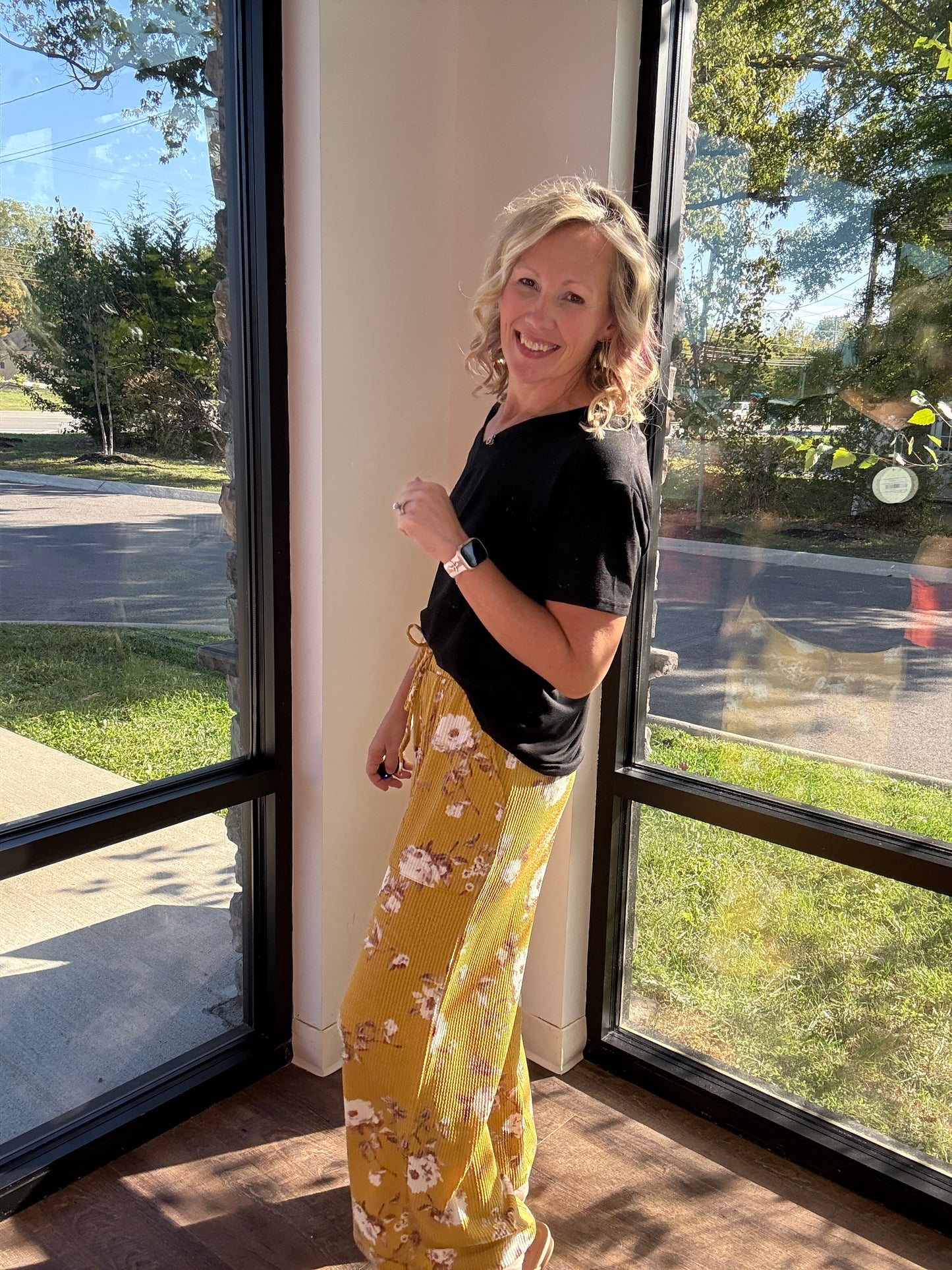 Haddie Floral Pants- Mustard