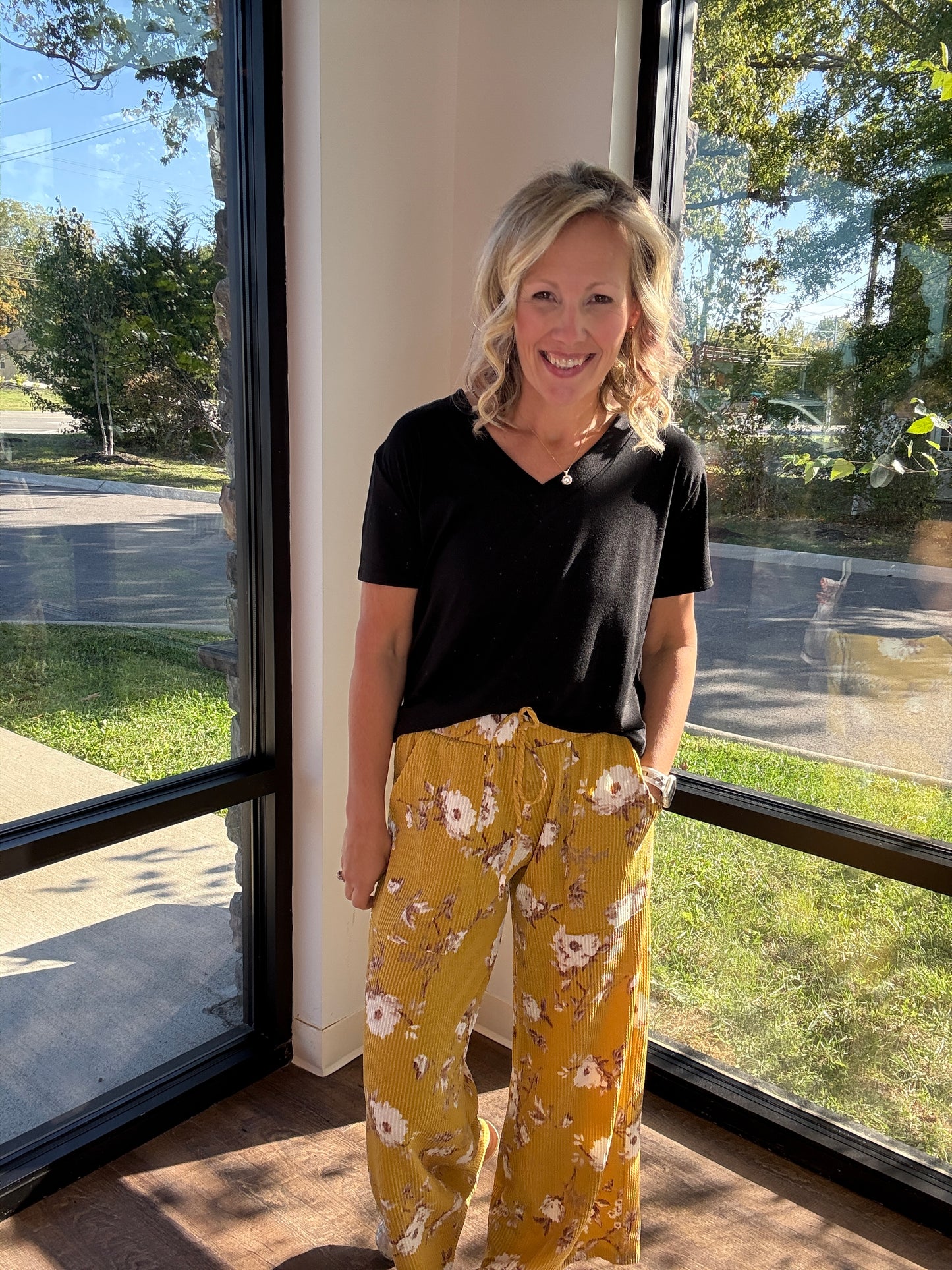 Haddie Floral Pants- Mustard