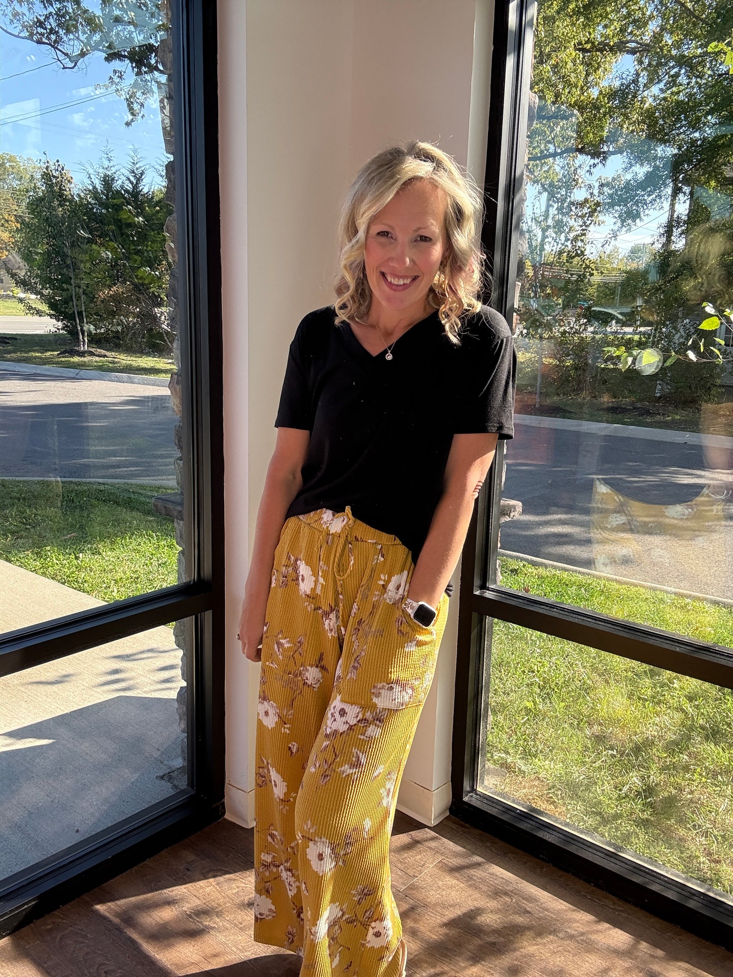 Haddie Floral Pants- Mustard
