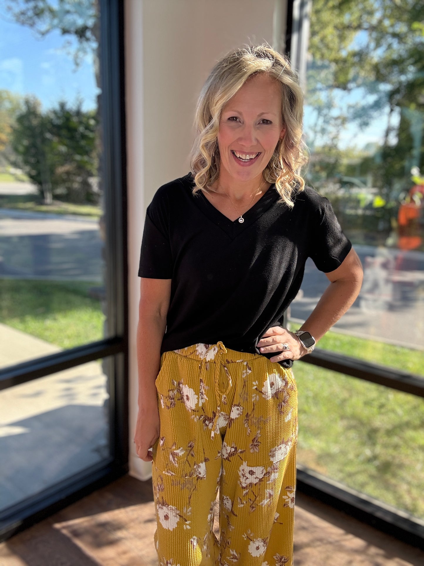 Haddie Floral Pants- Mustard