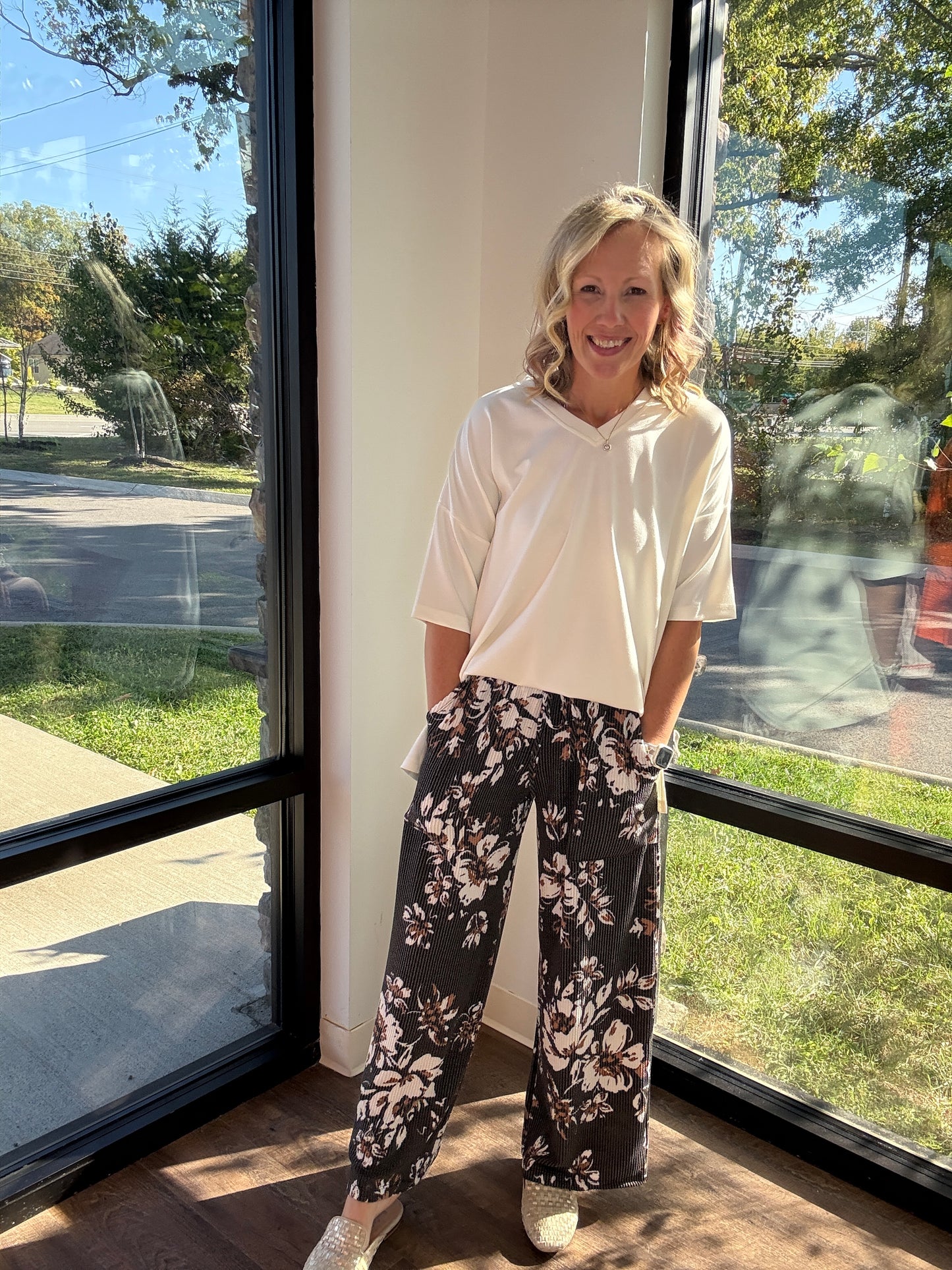 Haddie Floral Pants-Black