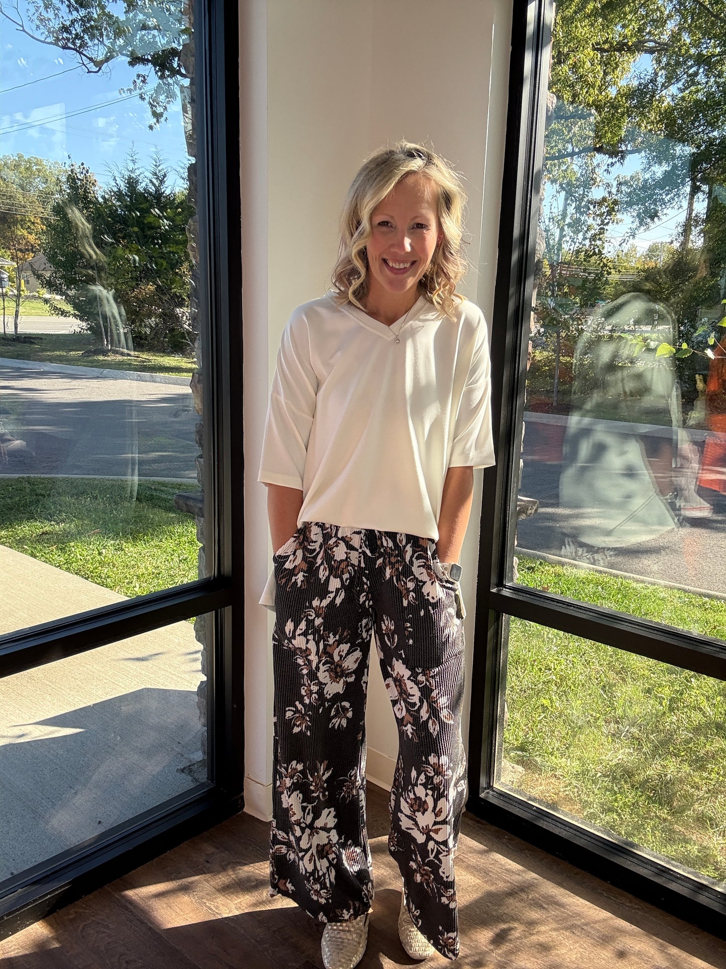 Haddie Floral Pants-Black