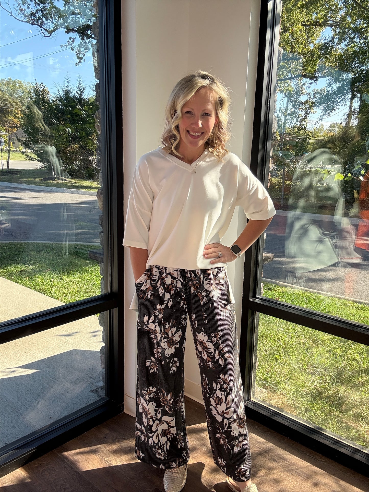 Haddie Floral Pants-Black