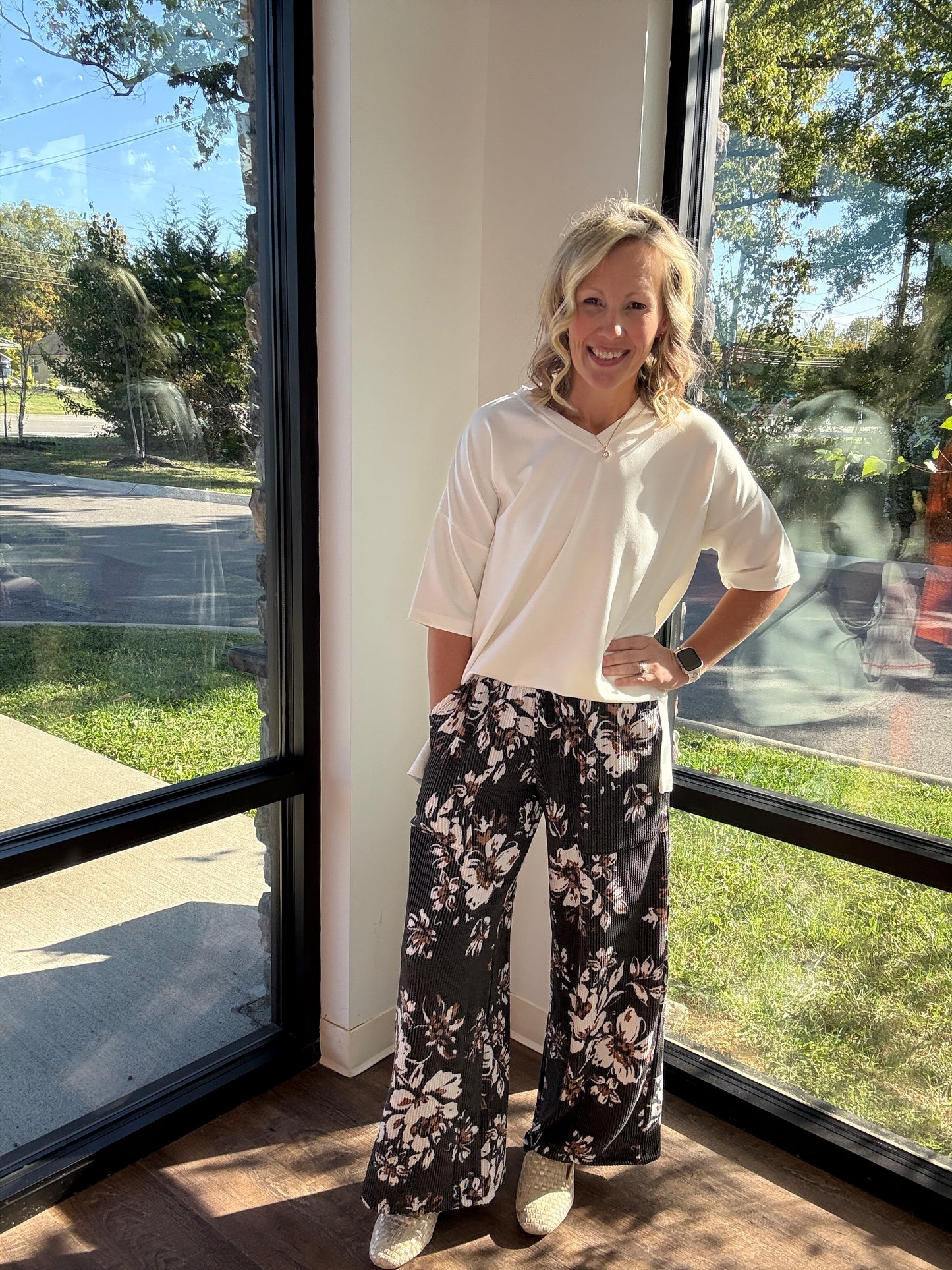 Haddie Floral Pants-Black