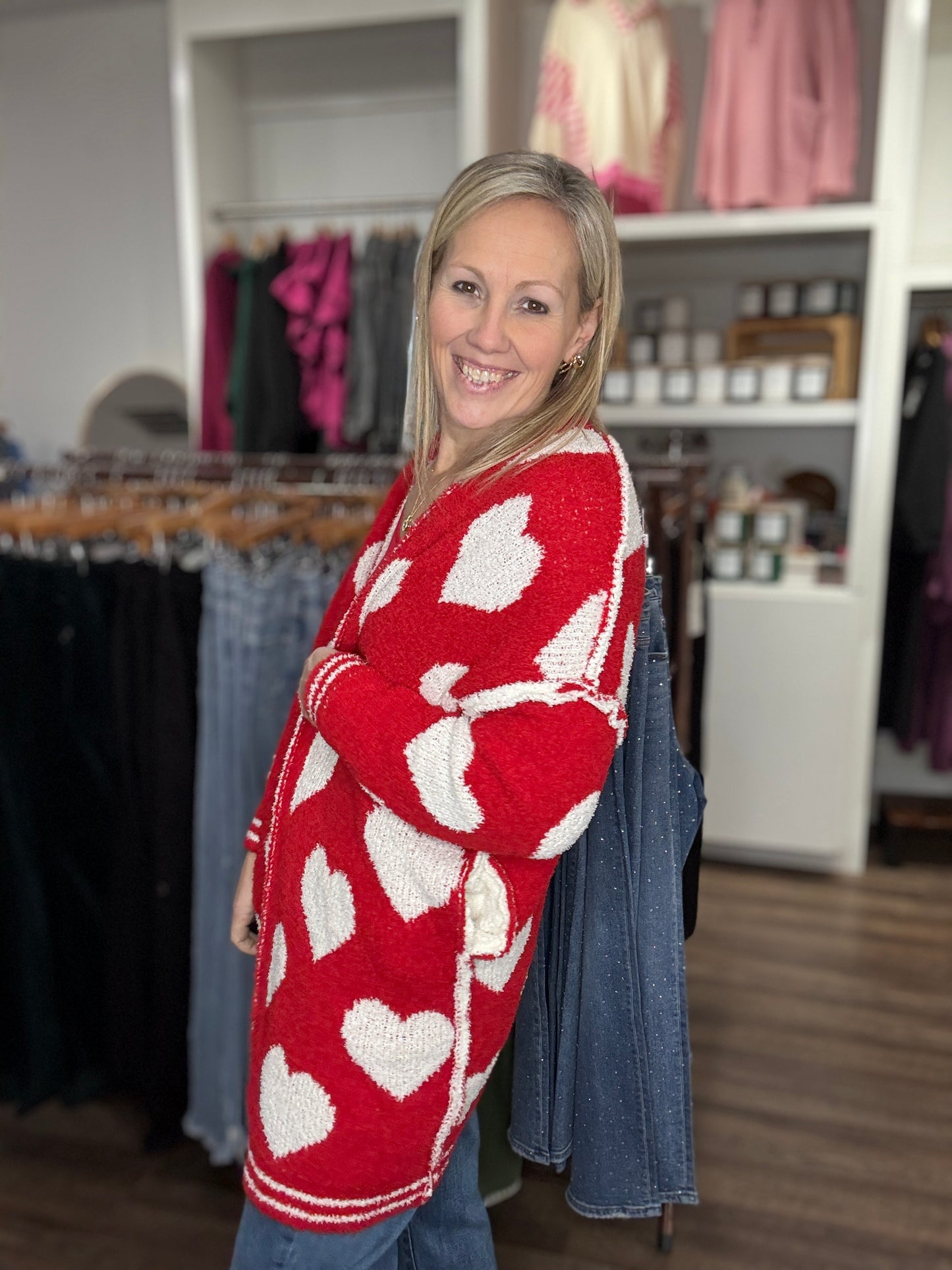 Heart Cloud Cardigan-Red