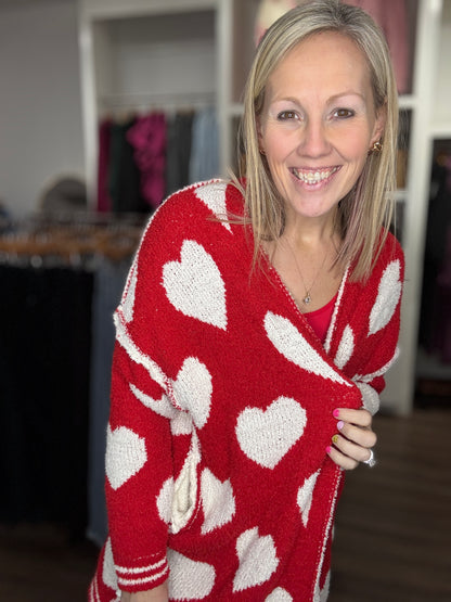 Heart Cloud Cardigan-Red