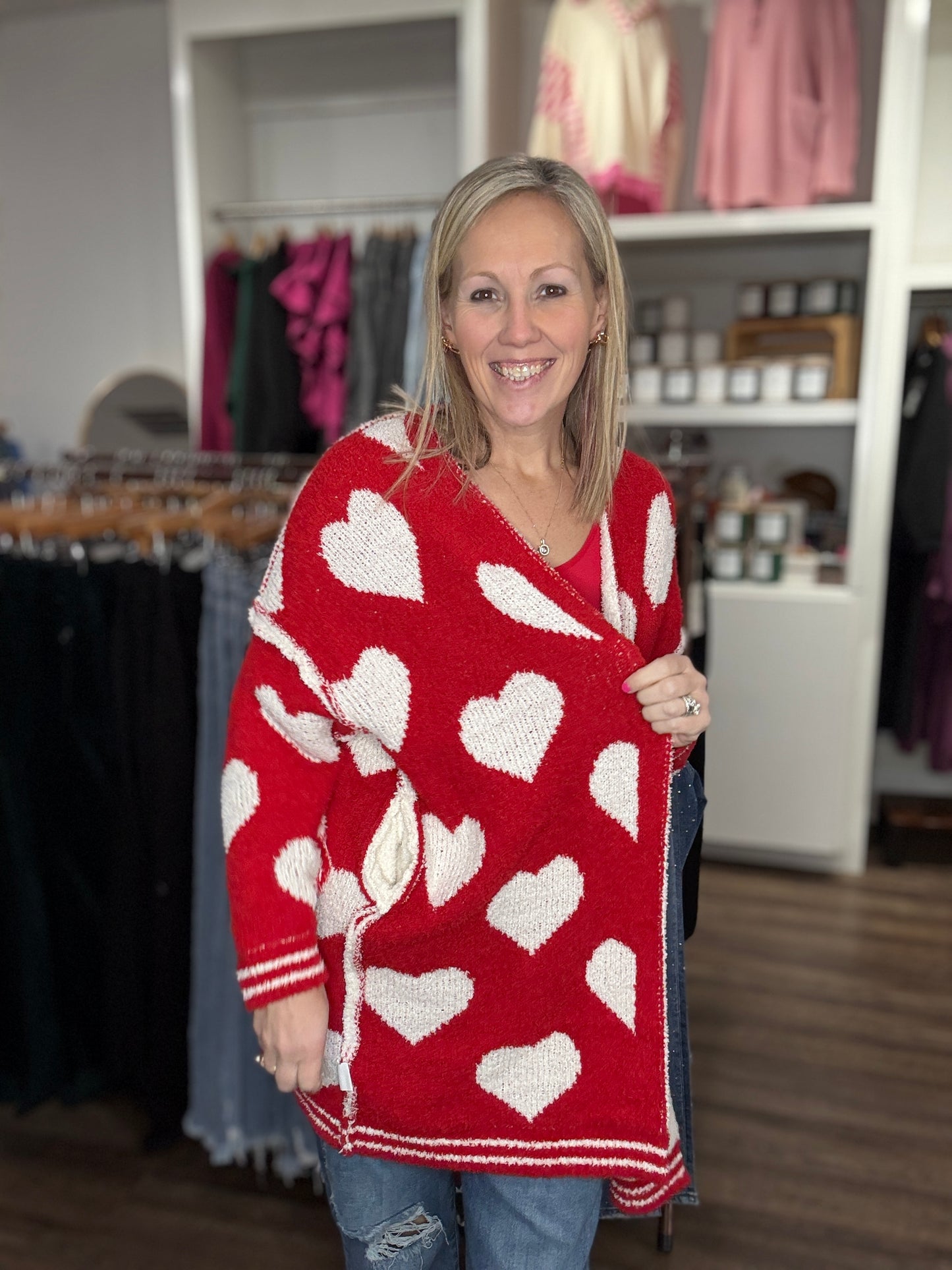 Heart Cloud Cardigan-Red