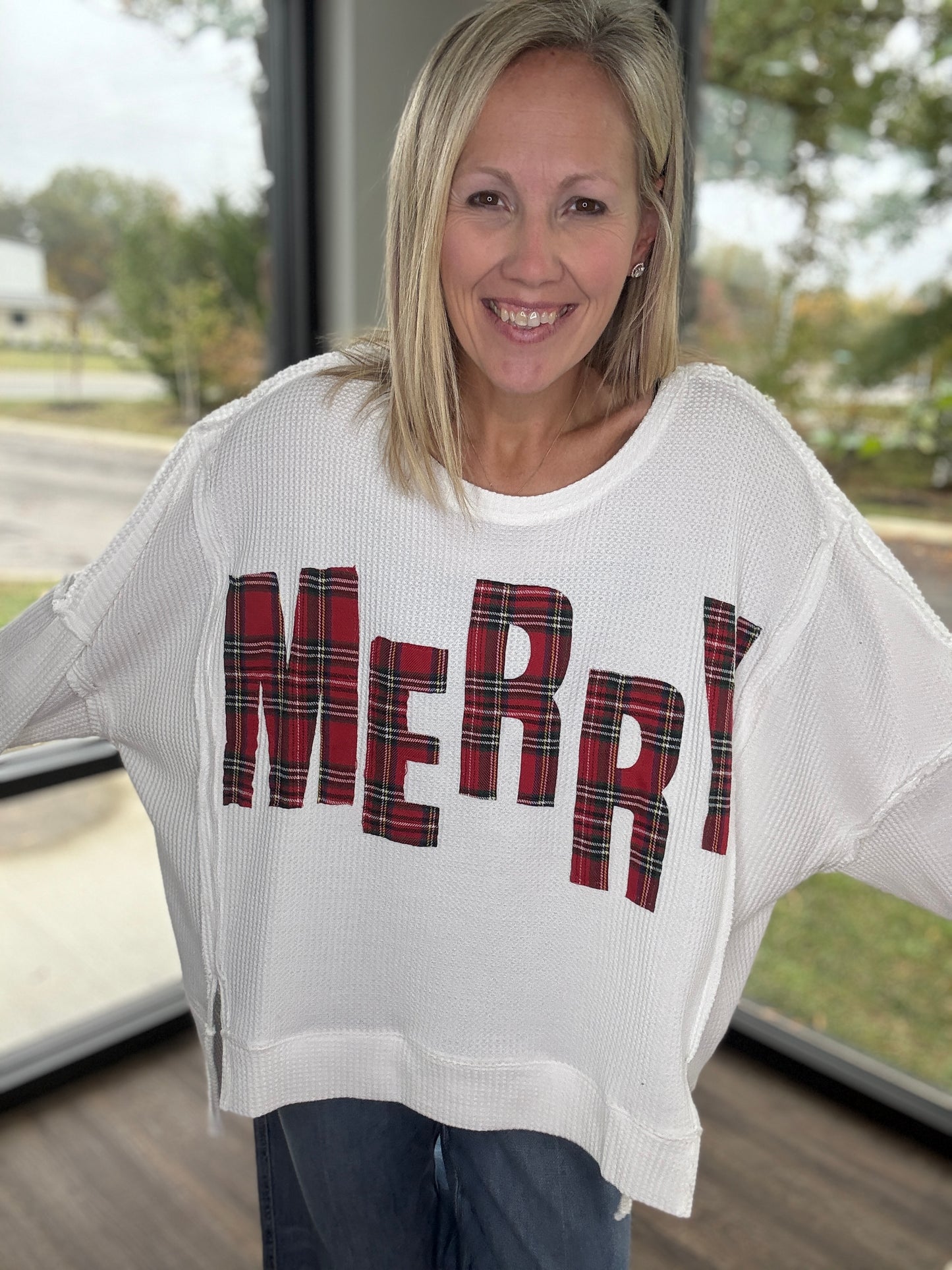 Merry & Plaid Thermal Top