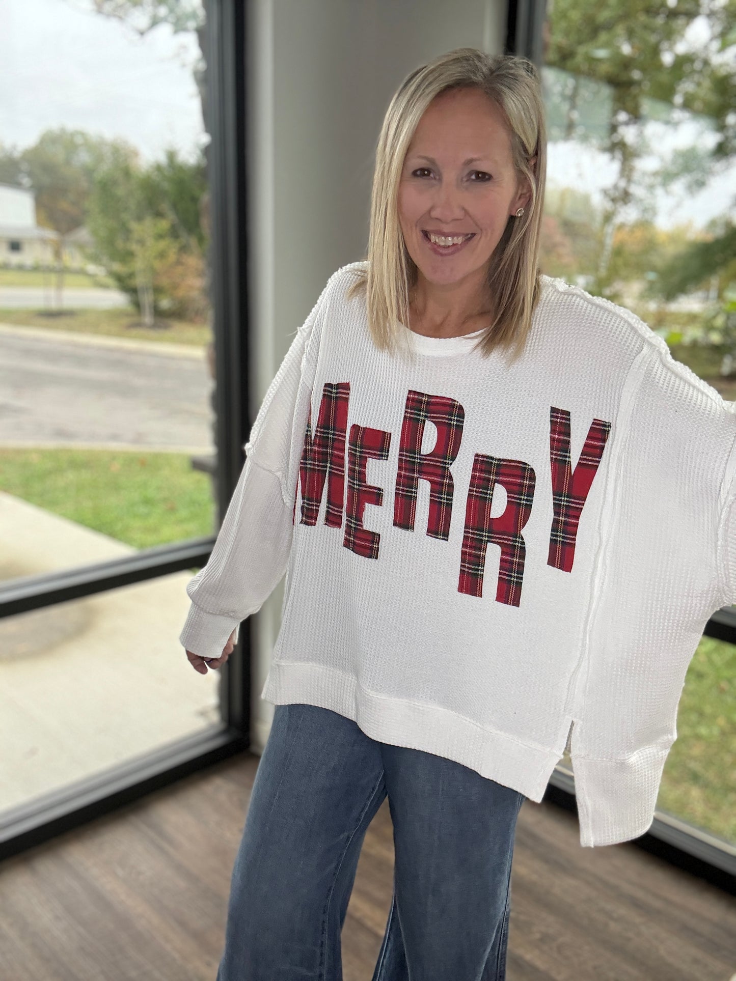 Merry & Plaid Thermal Top