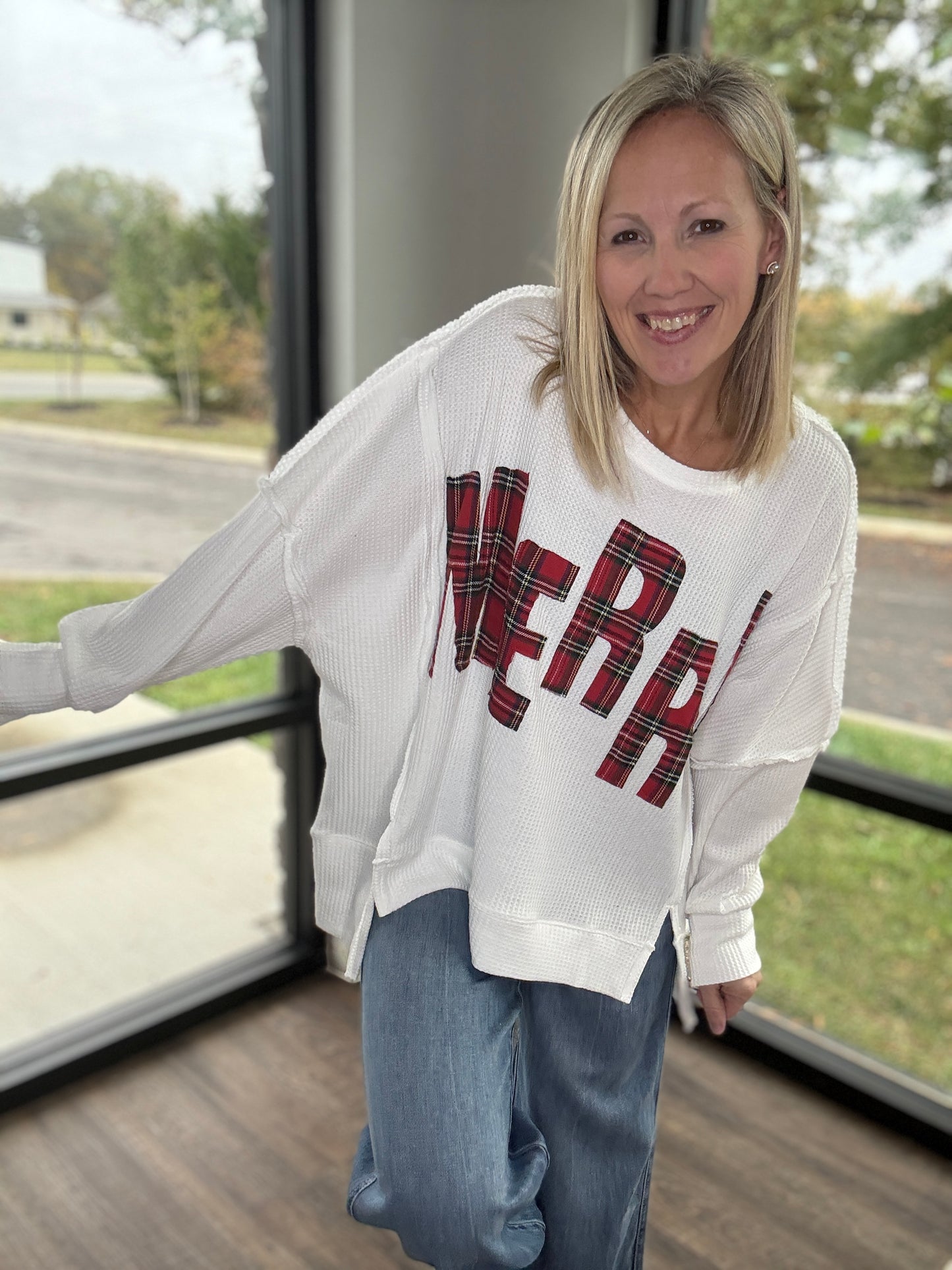 Merry & Plaid Thermal Top