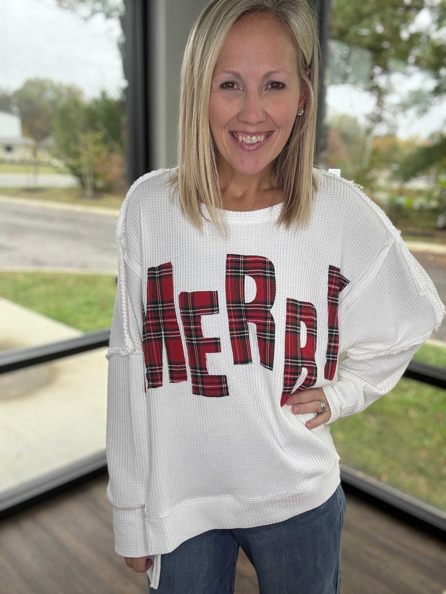 Merry & Plaid Thermal Top