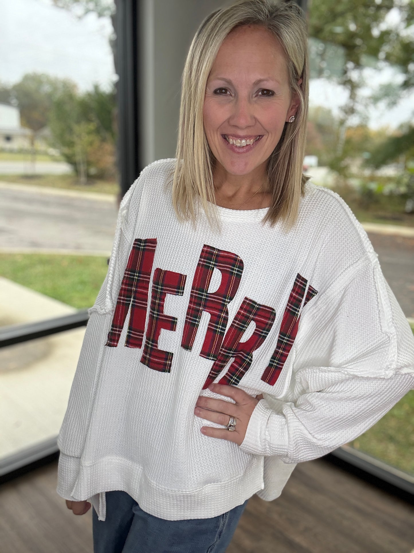 Merry & Plaid Thermal Top