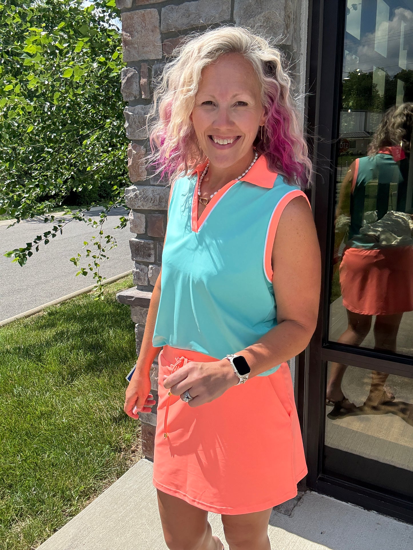 Mint/Coral Polo Tank