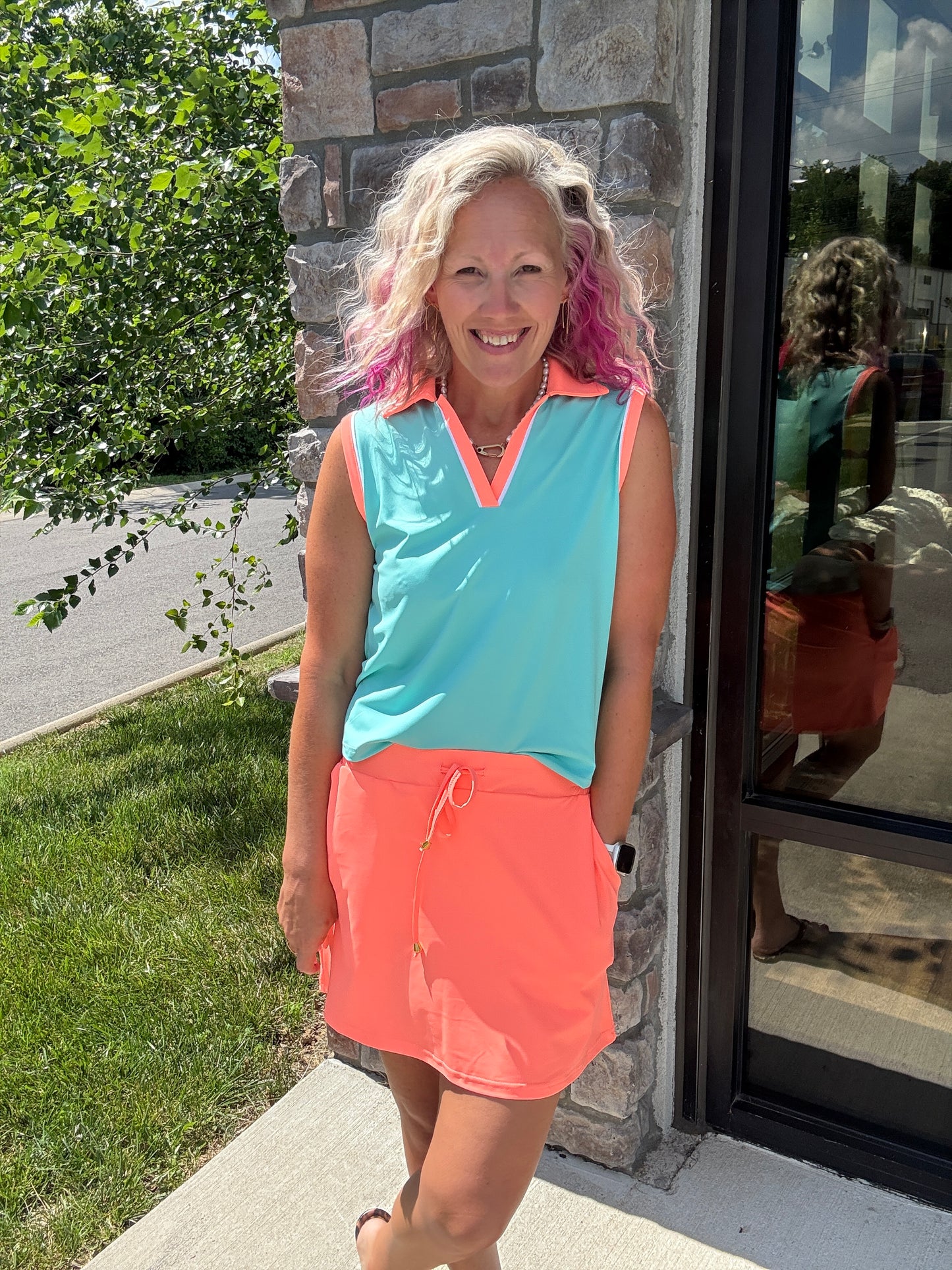 Mint/Coral Polo Tank