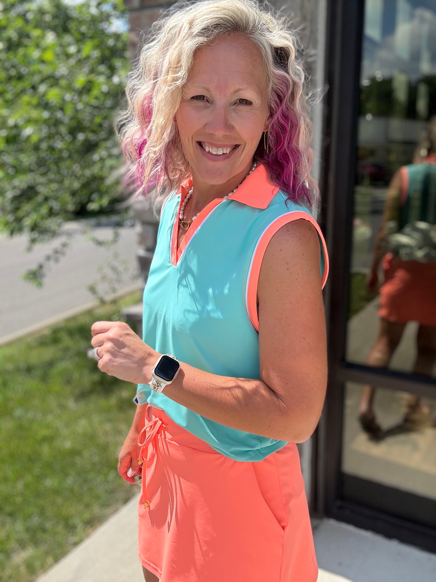 Mint/Coral Polo Tank