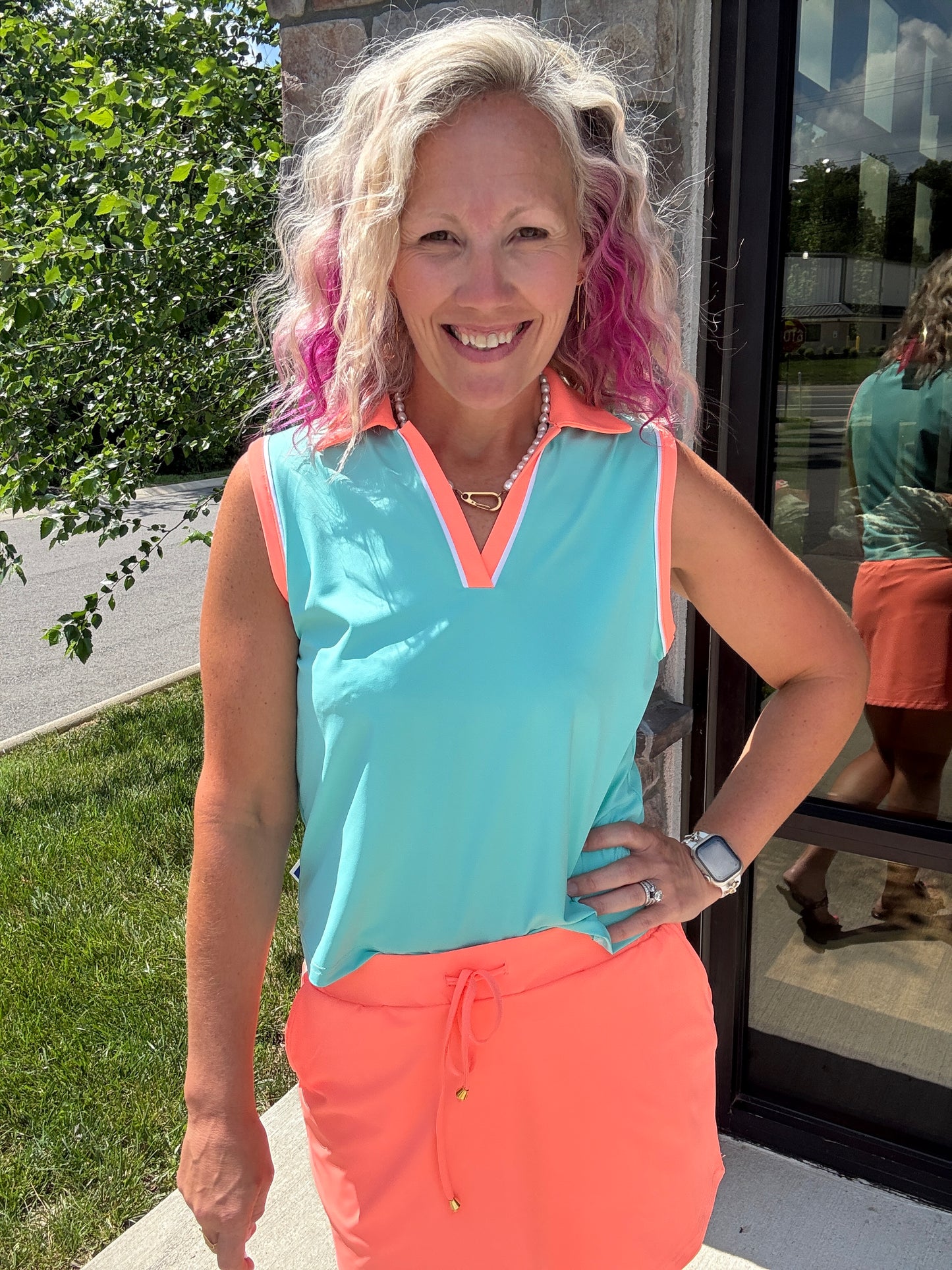 Mint/Coral Polo Tank
