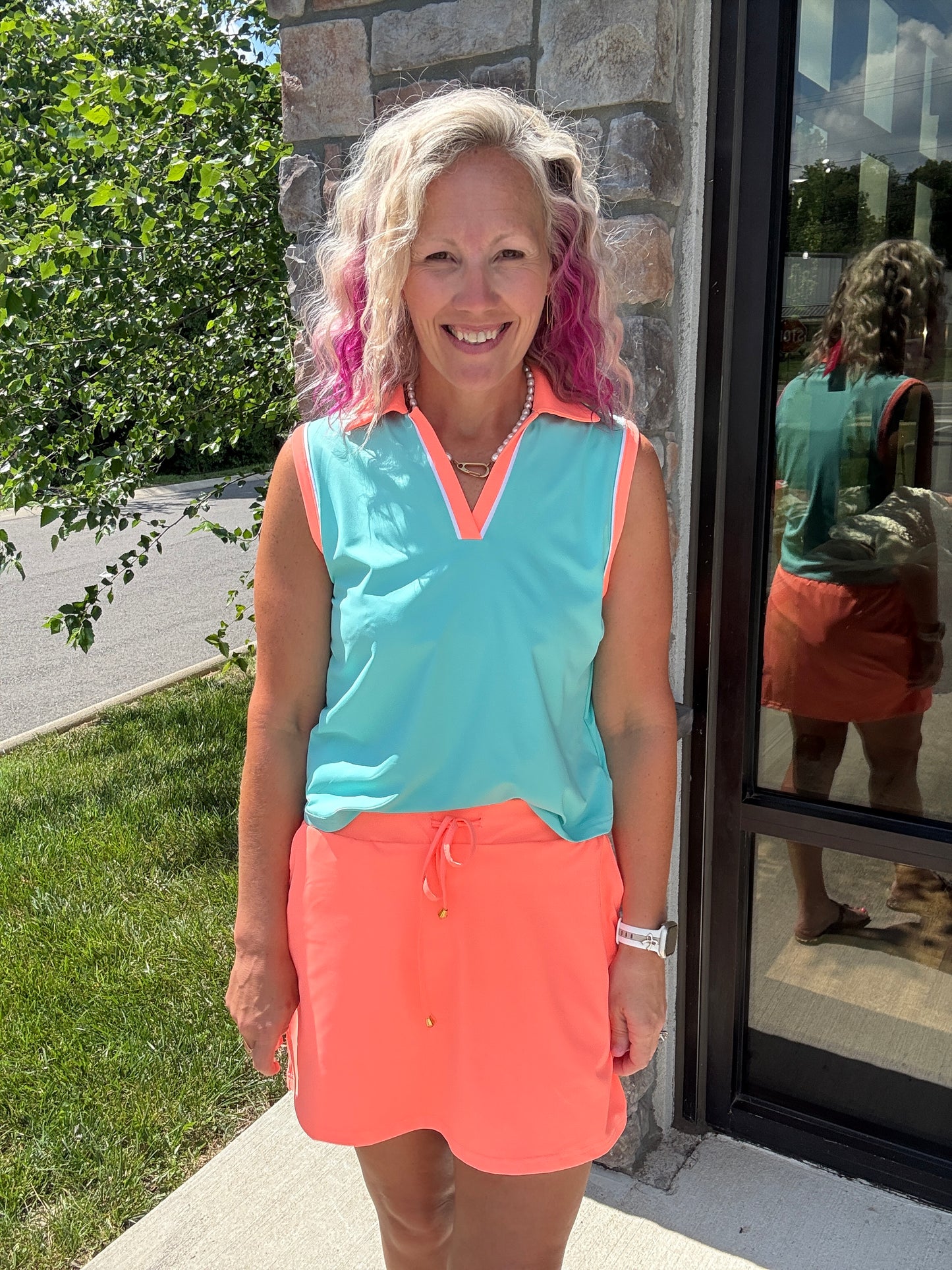 Mint/Coral Polo Tank
