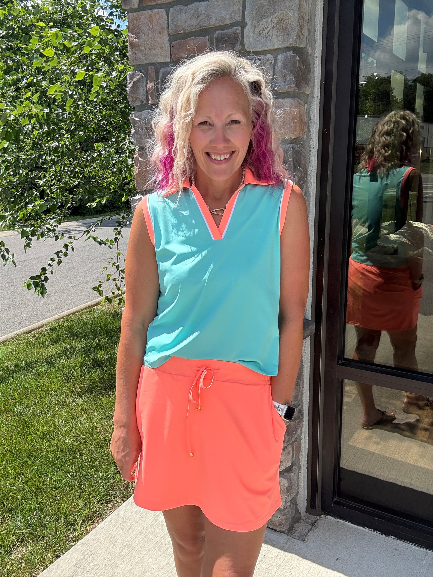 Mint/Coral Polo Tank
